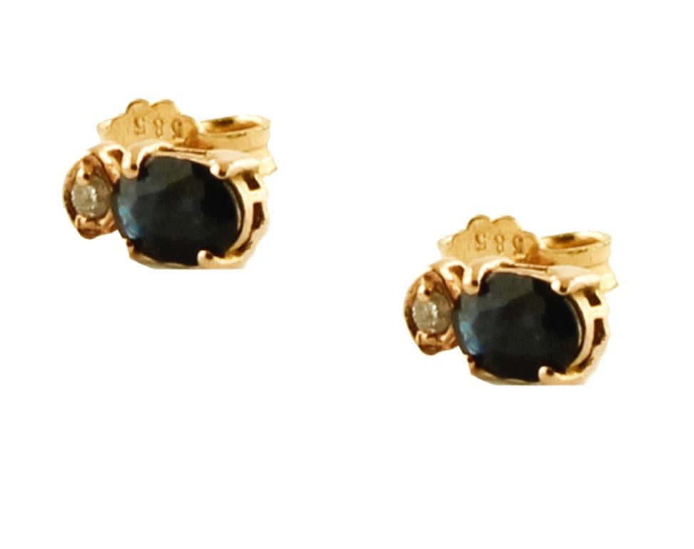 Modern Diamonds, Blue Sapphires, 14 Karat Rose Gold Stud Earrings