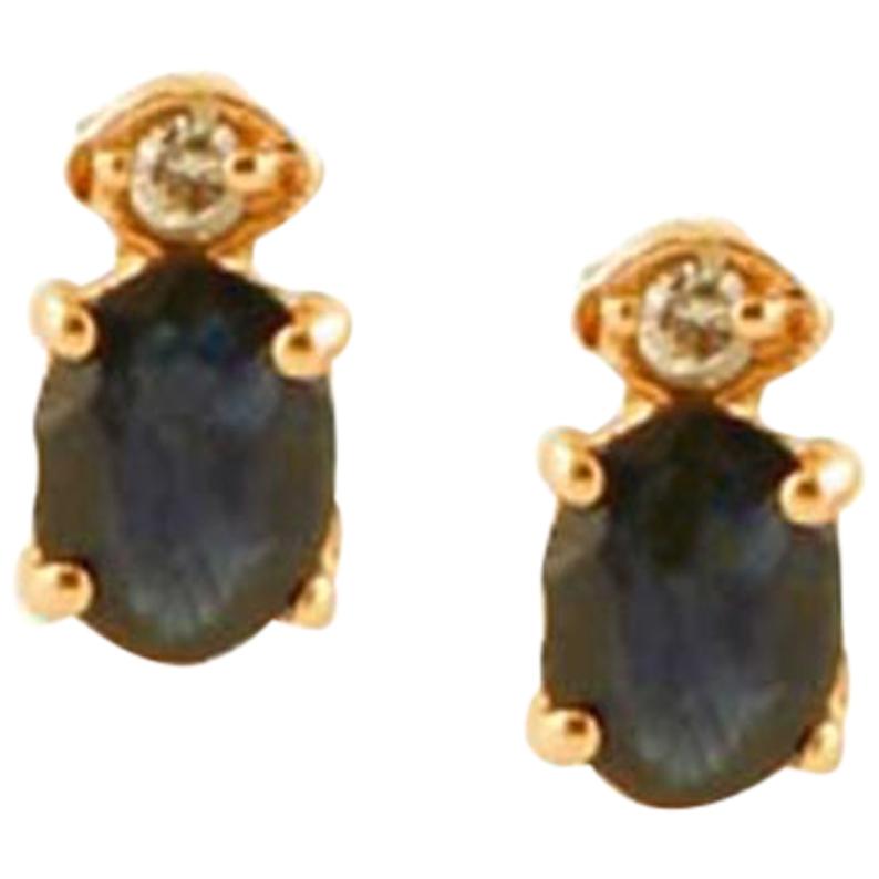 Diamonds, Blue Sapphires, 14 Karat Rose Gold Stud Earrings