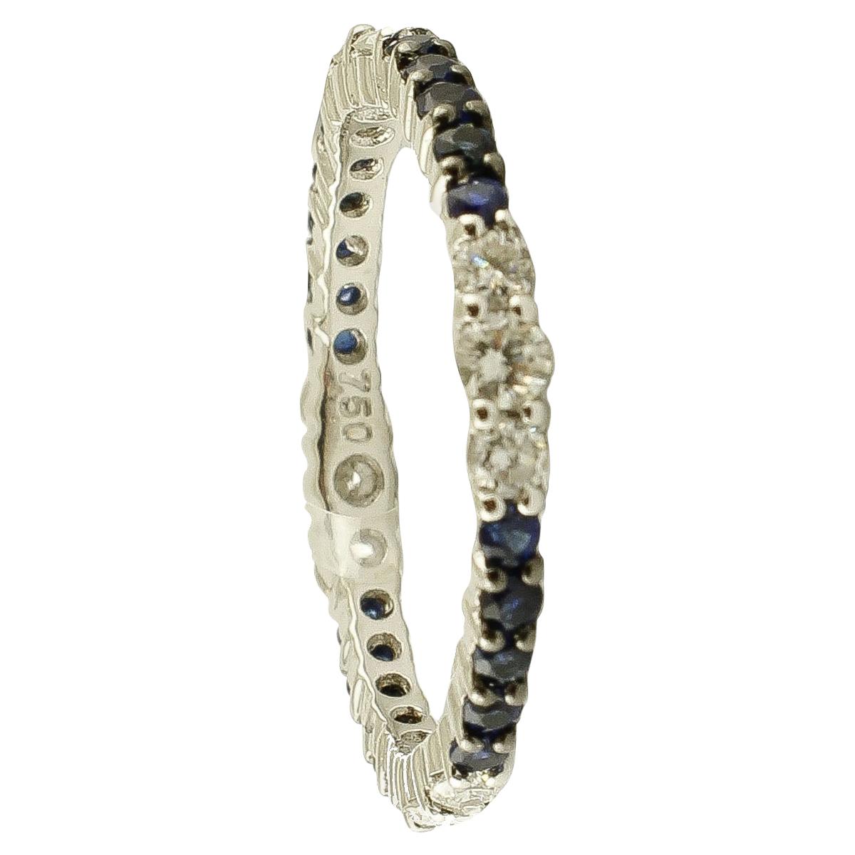 Diamonds, Blue Sapphires, 18 Karat White Gold Band Ring