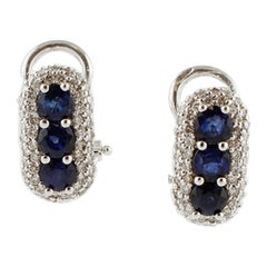 Vintage Diamonds, Blue Sapphires, 18 Karat White Gold Earrings