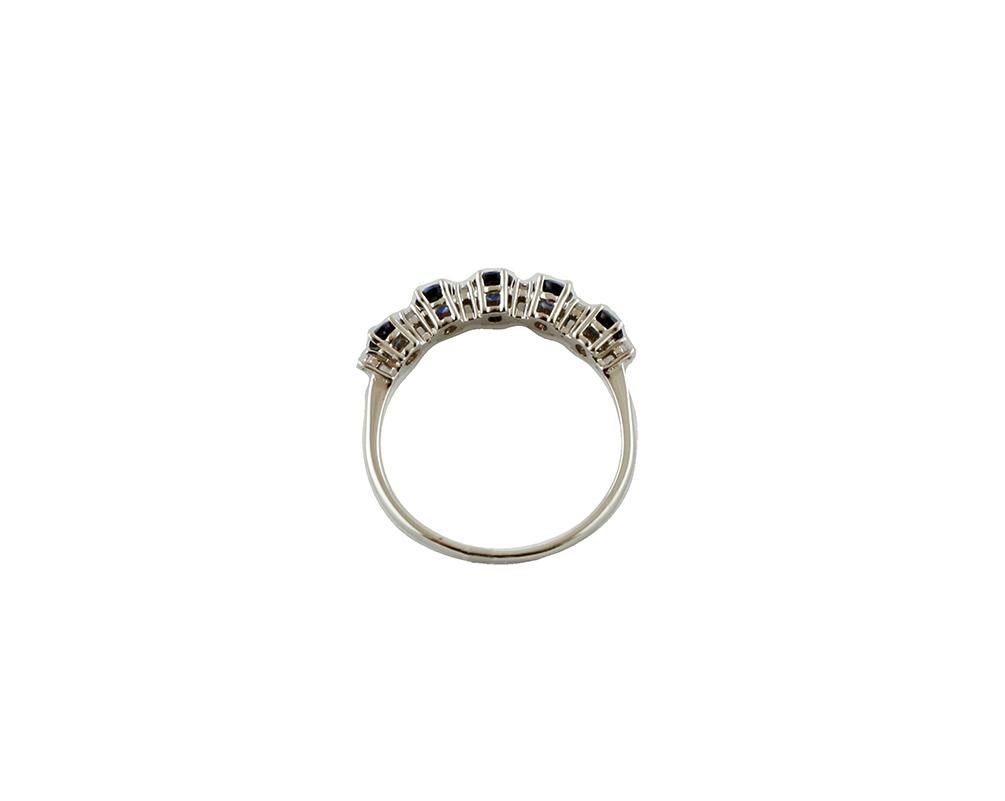 Modern Diamonds, Blue Sapphires, 18 Karat White Gold Ring For Sale