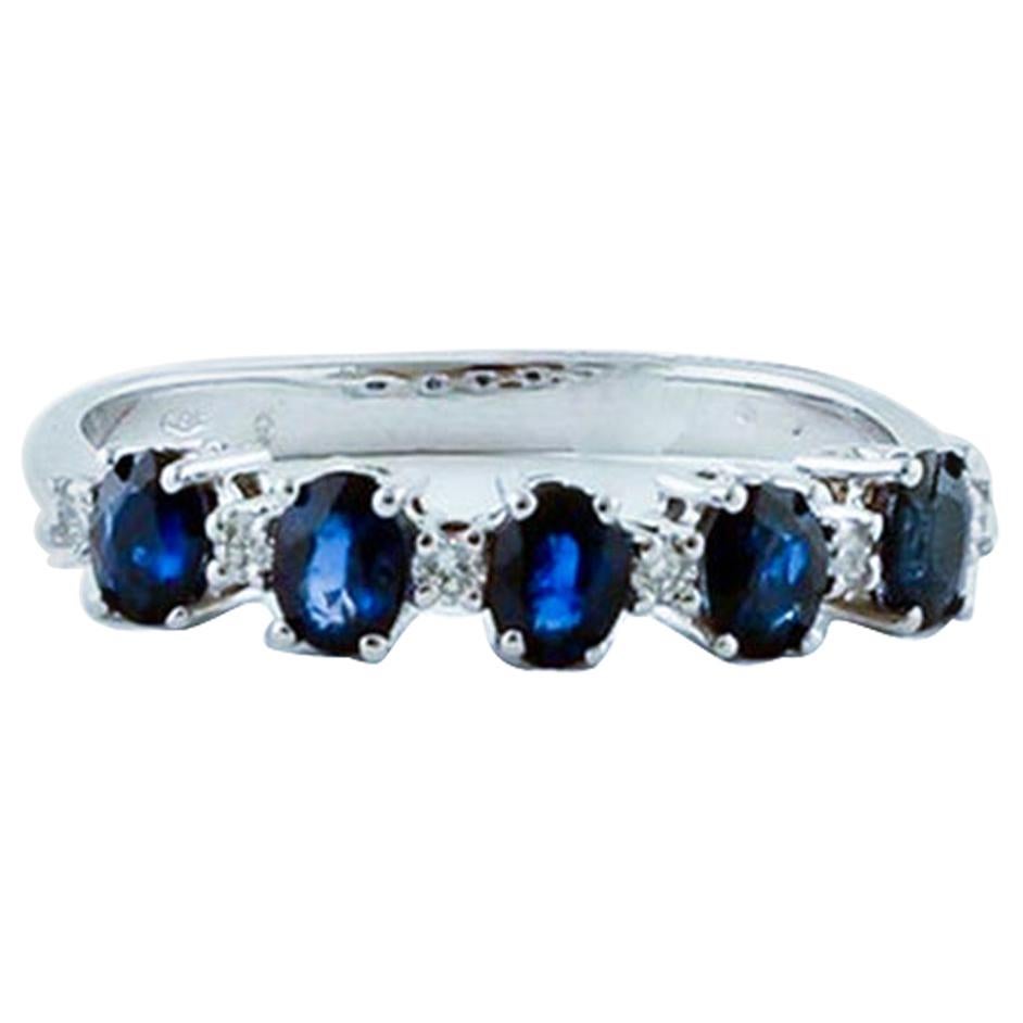 Diamonds, Blue Sapphires, 18 Karat White Gold Ring For Sale