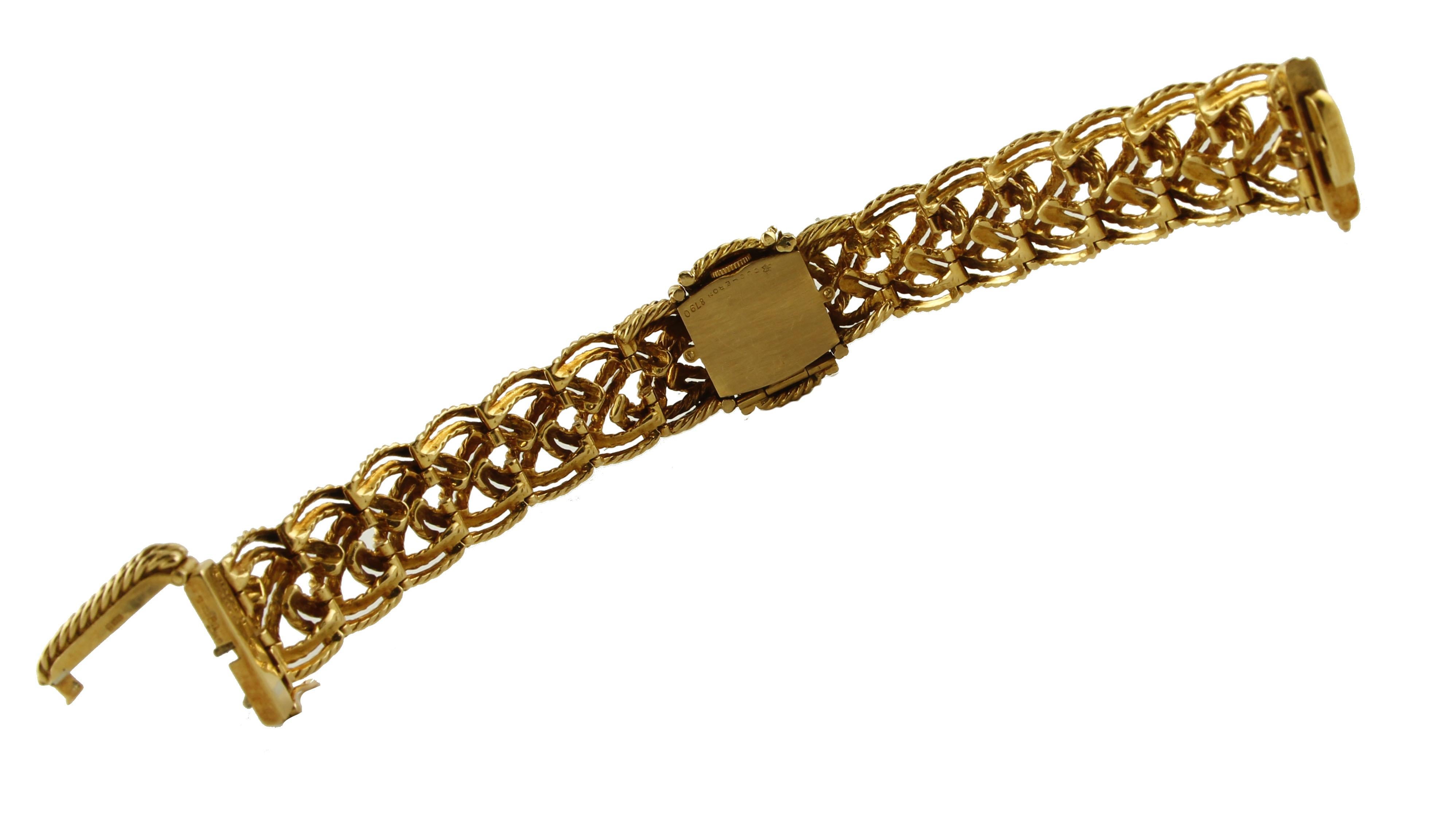 Diamonds, Blue Sapphires, 18 Karat Yellow Gold Bracelet with Secret Watch 2