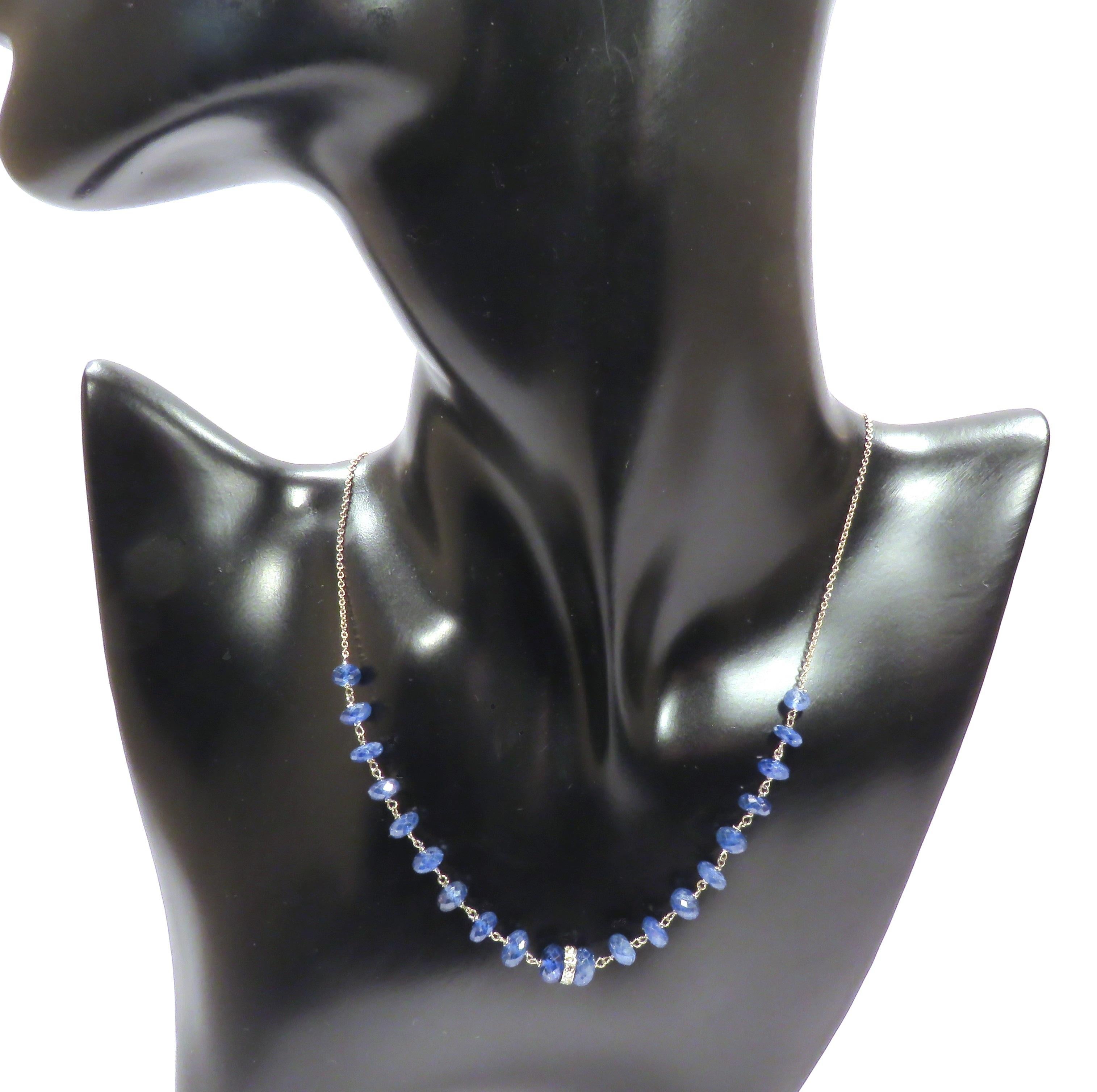 Contemporary Diamonds Blue Sapphires 9 Karat White Gold Choker Necklace Handcrafted in Italy