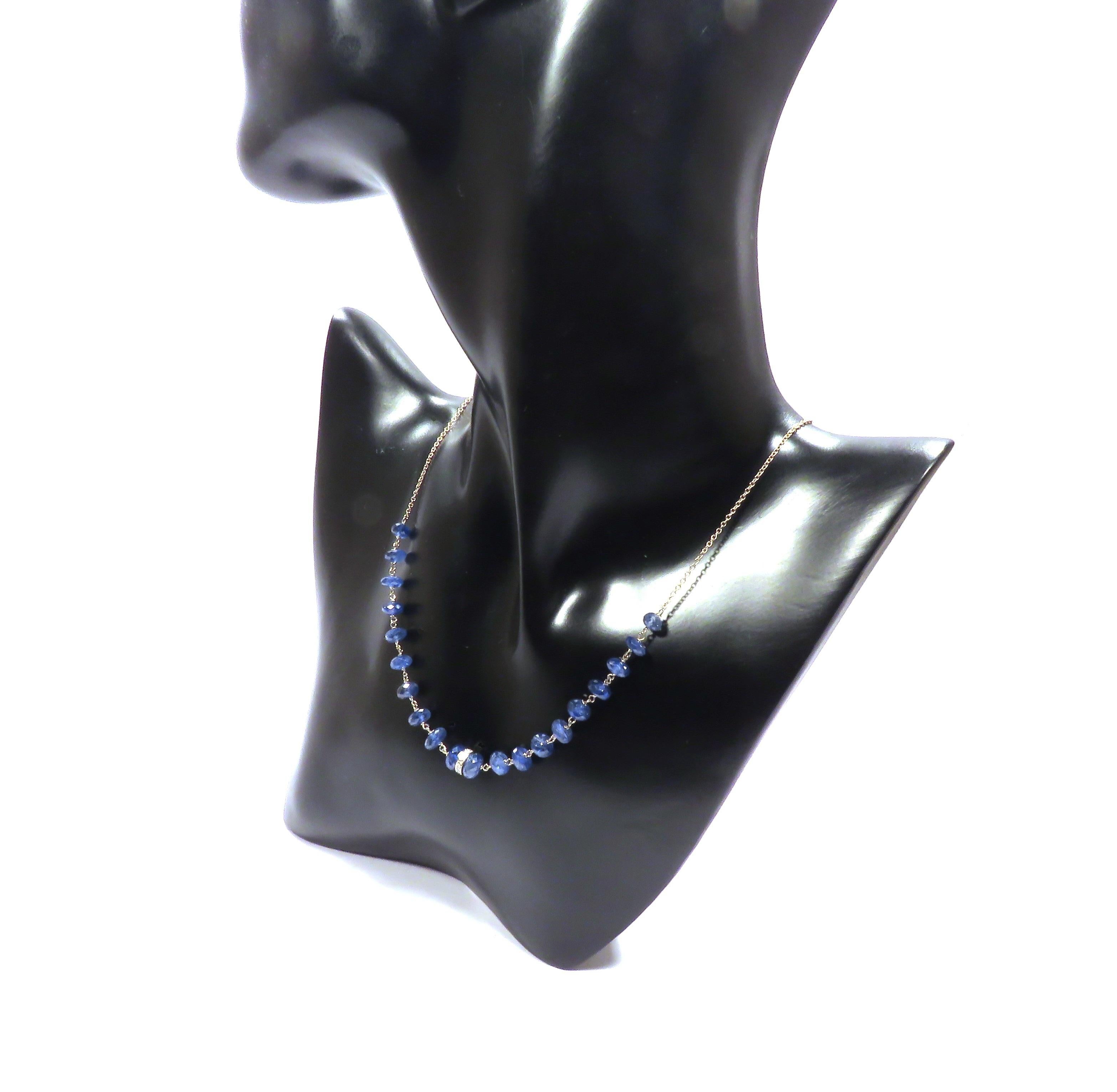 Ball Cut Diamonds Blue Sapphires 9 Karat White Gold Choker Necklace Handcrafted in Italy