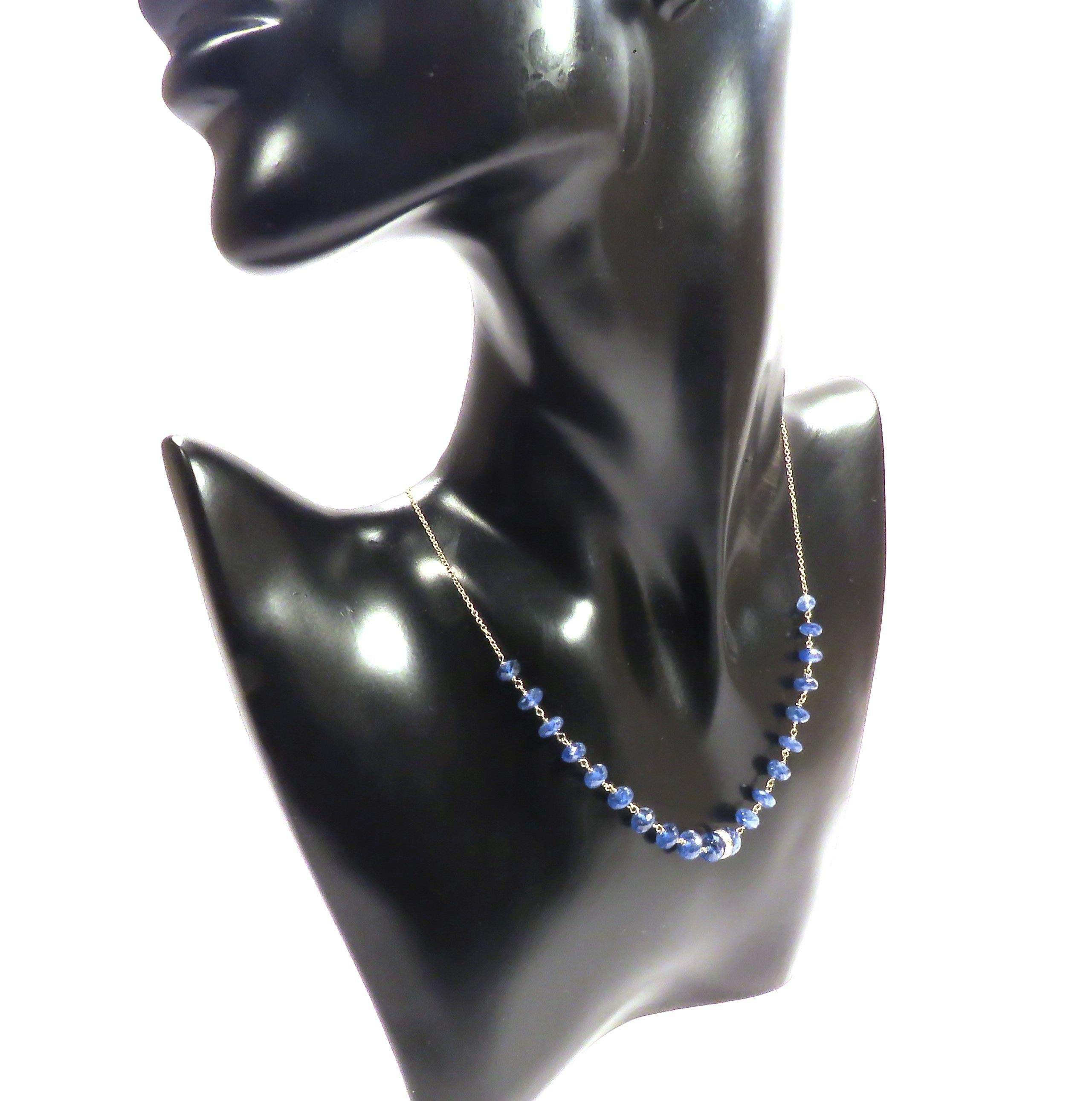 Diamonds Blue Sapphires 9 Karat White Gold Choker Necklace Handcrafted in Italy In New Condition In Milano, IT