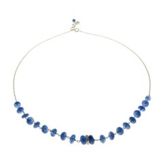 Diamonds Blue Sapphires 9 Karat White Gold Choker Necklace Handcrafted in Italy