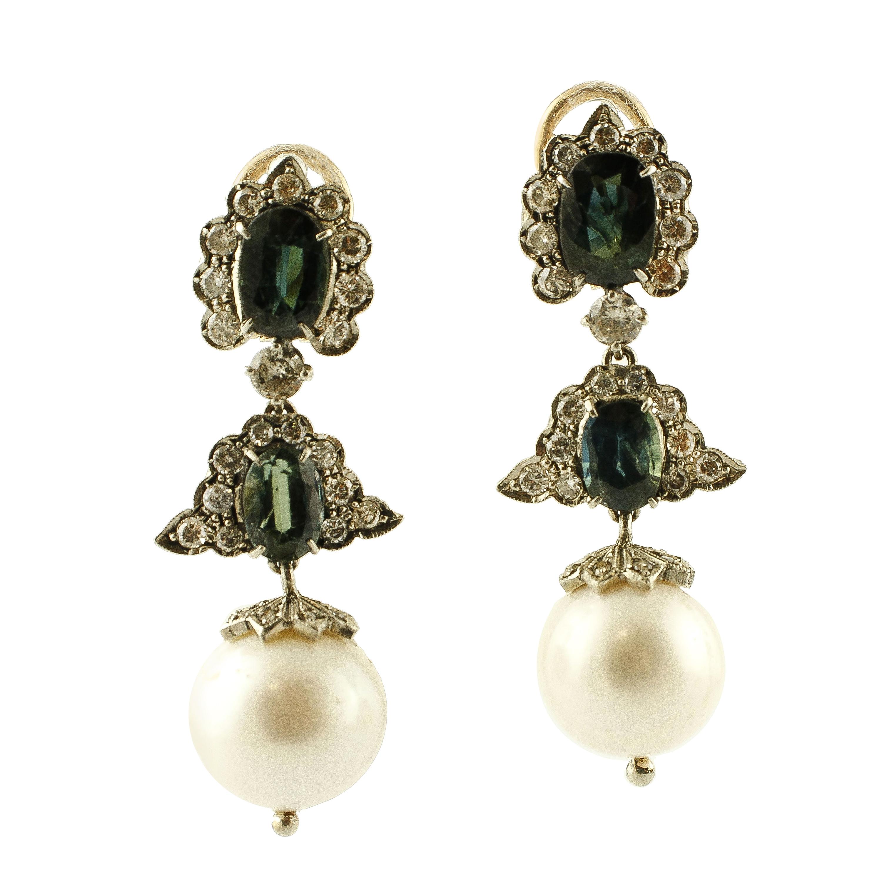Handcrafted Vintage Earrings Blue Sapphires, Diamonds, 14 Karat White ...