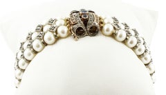 Diamonds, Blue Sapphires, Pearls, Rose Gold Silver Closure Beaded Retrò Bracelet