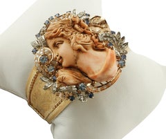 Diamants, saphirs, corail rose Bracelet en or rose et argent Retrò