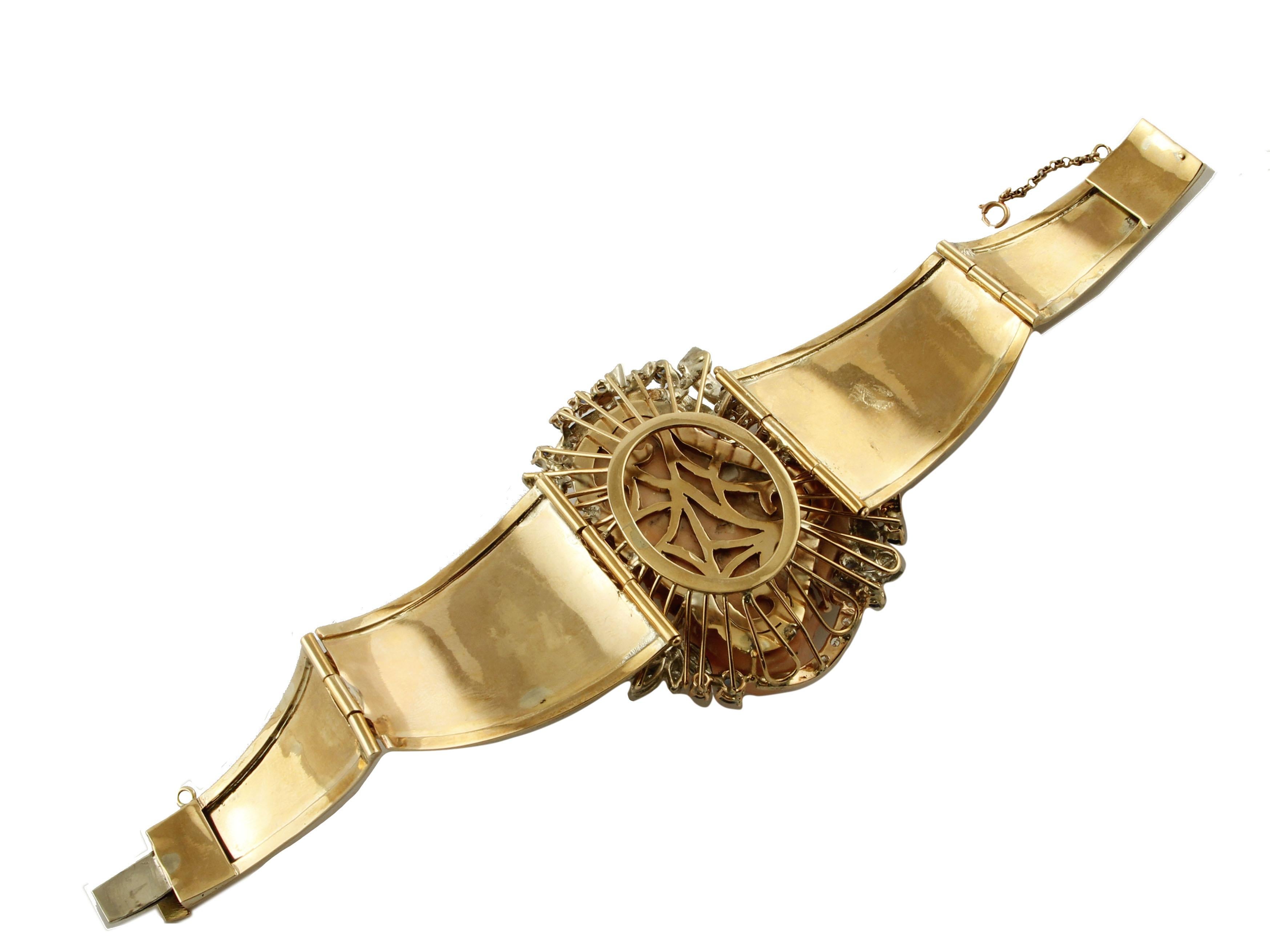 Diamants, saphirs, corail rose Bracelet en or rose et argent Retrò Excellent état - En vente à Marcianise, Marcianise (CE)