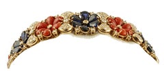 Diamonds, Blue Sapphires, Red Corals Rose Gold Link Retrò Bracelet