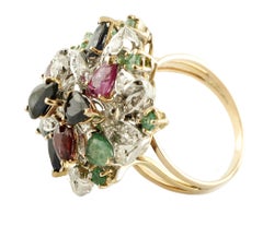 Diamonds Blue Sapphires Rubies Emeralds Rose Gold Cocktail Ring