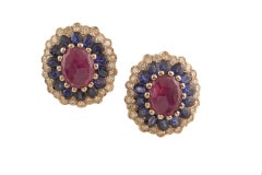Diamonds Blue Sapphires Rubies Gold Earrings