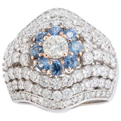 Vintage Diamonds Blue Sapphires White Gold Ring