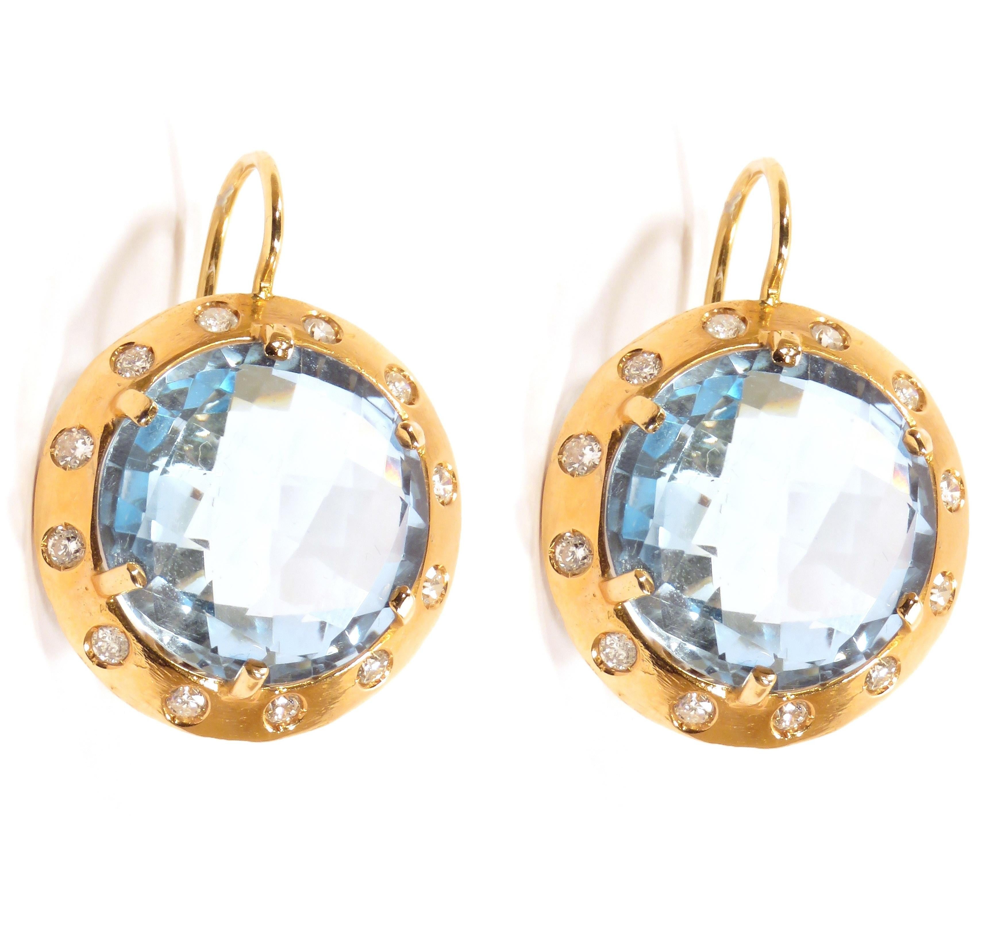 Modern Blue Topaz Diamonds Rose Gold Earrings Handcrafted in Italy