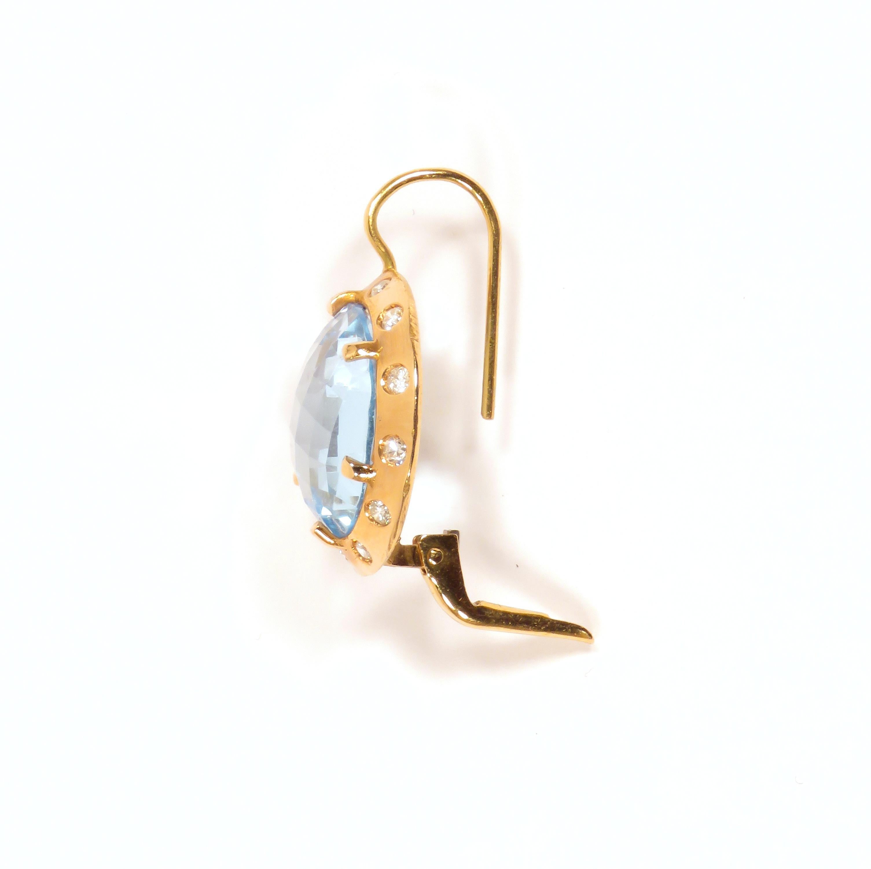 Women's Blue Topaz Diamonds Rose Gold Earrings Handcrafted in Italy