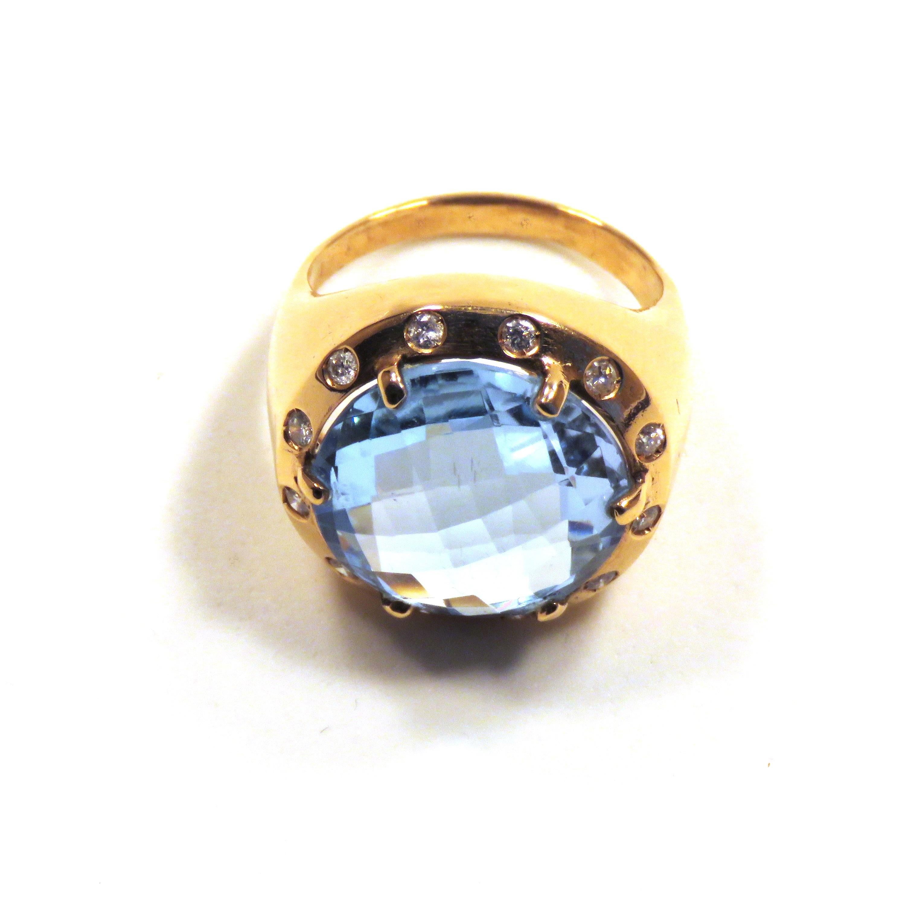 Briolette Cut Diamonds Blue Topaz Rose Gold Ring Handcrafted in Italy by Botta Gioielli