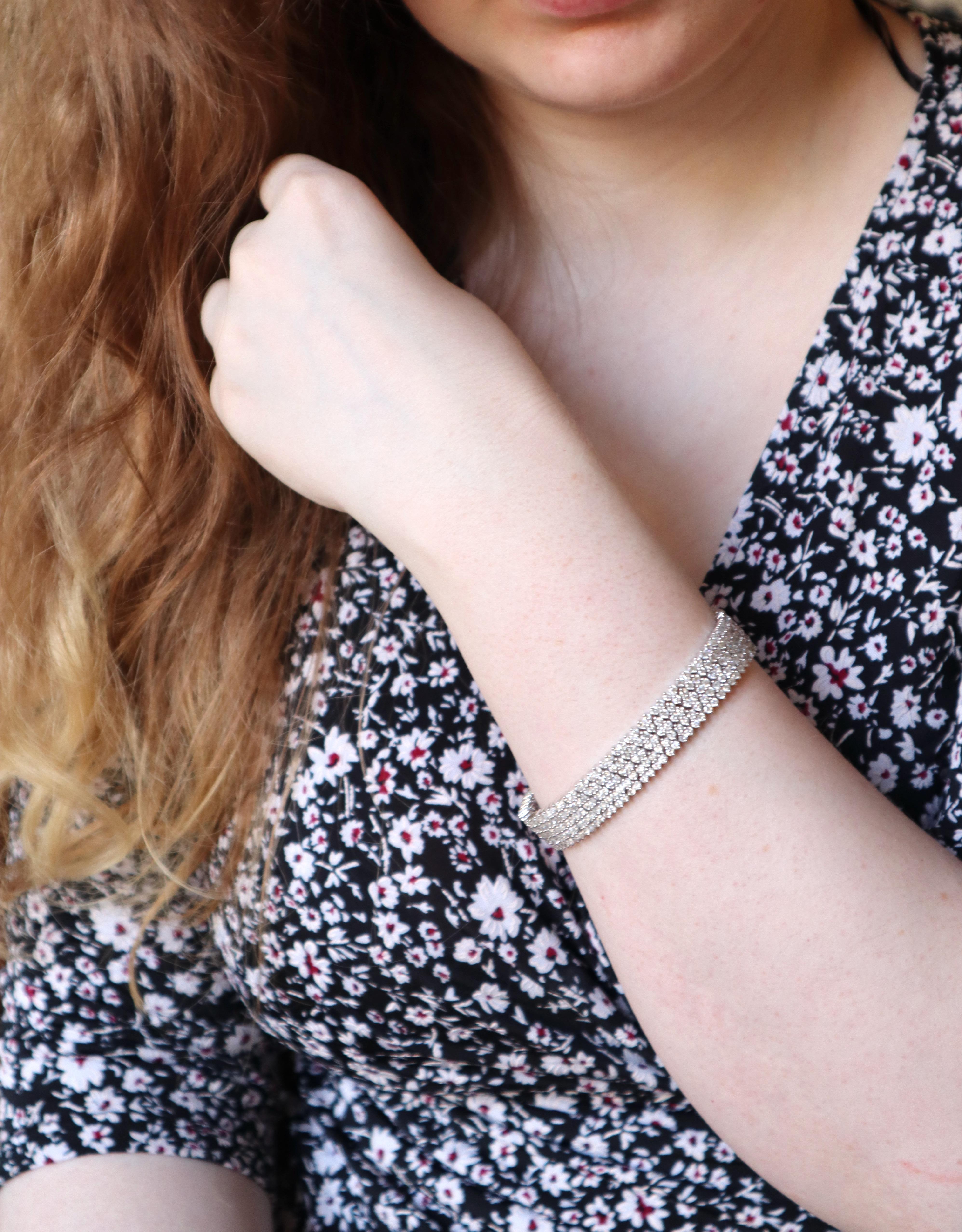 Taglio brillante Bracciale con diamanti in oro bianco 18 carati e diamanti 14,6 carati in vendita