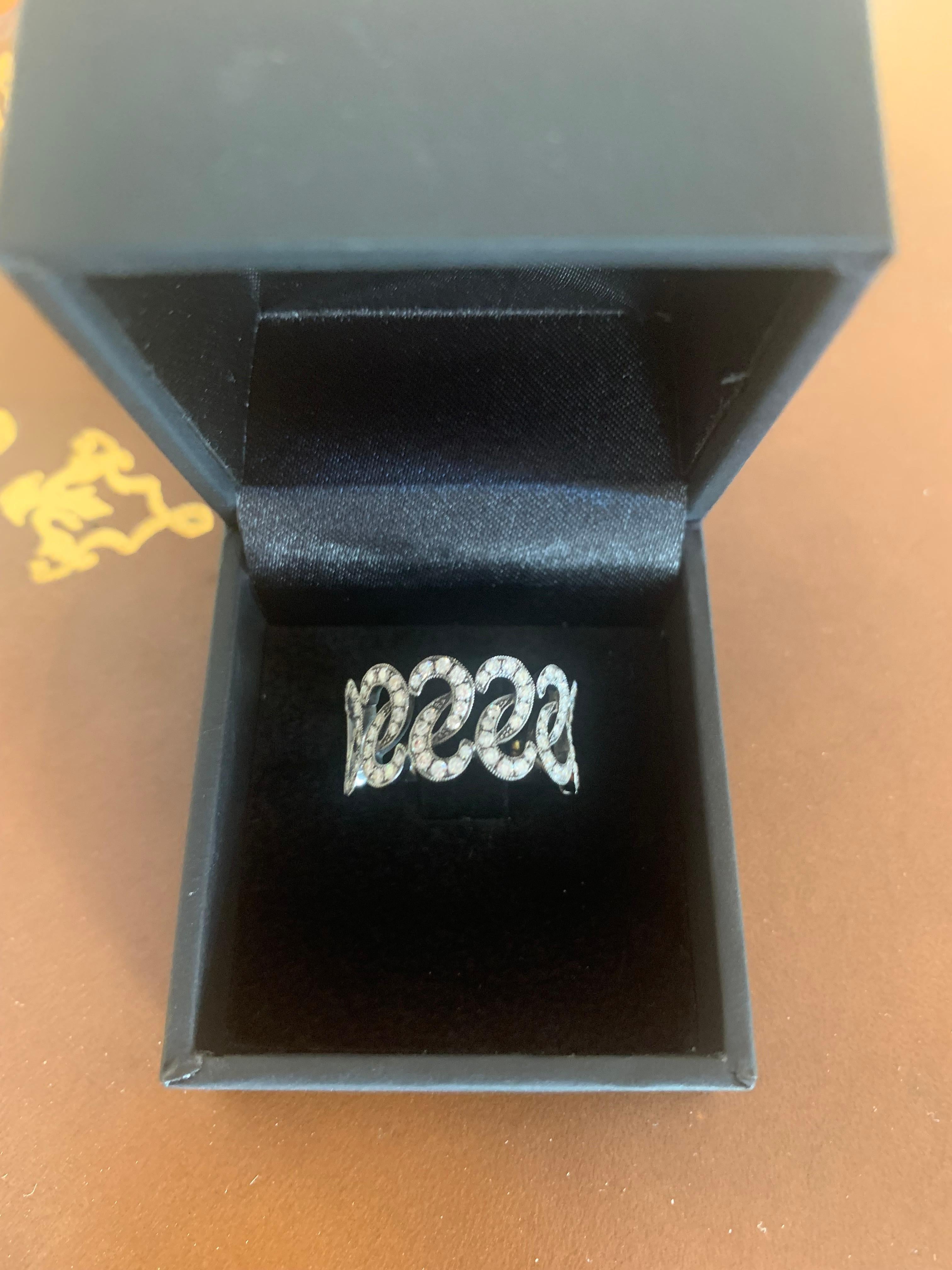 Contemporary Diamonds Braces 18K Black Gold Ring For Sale