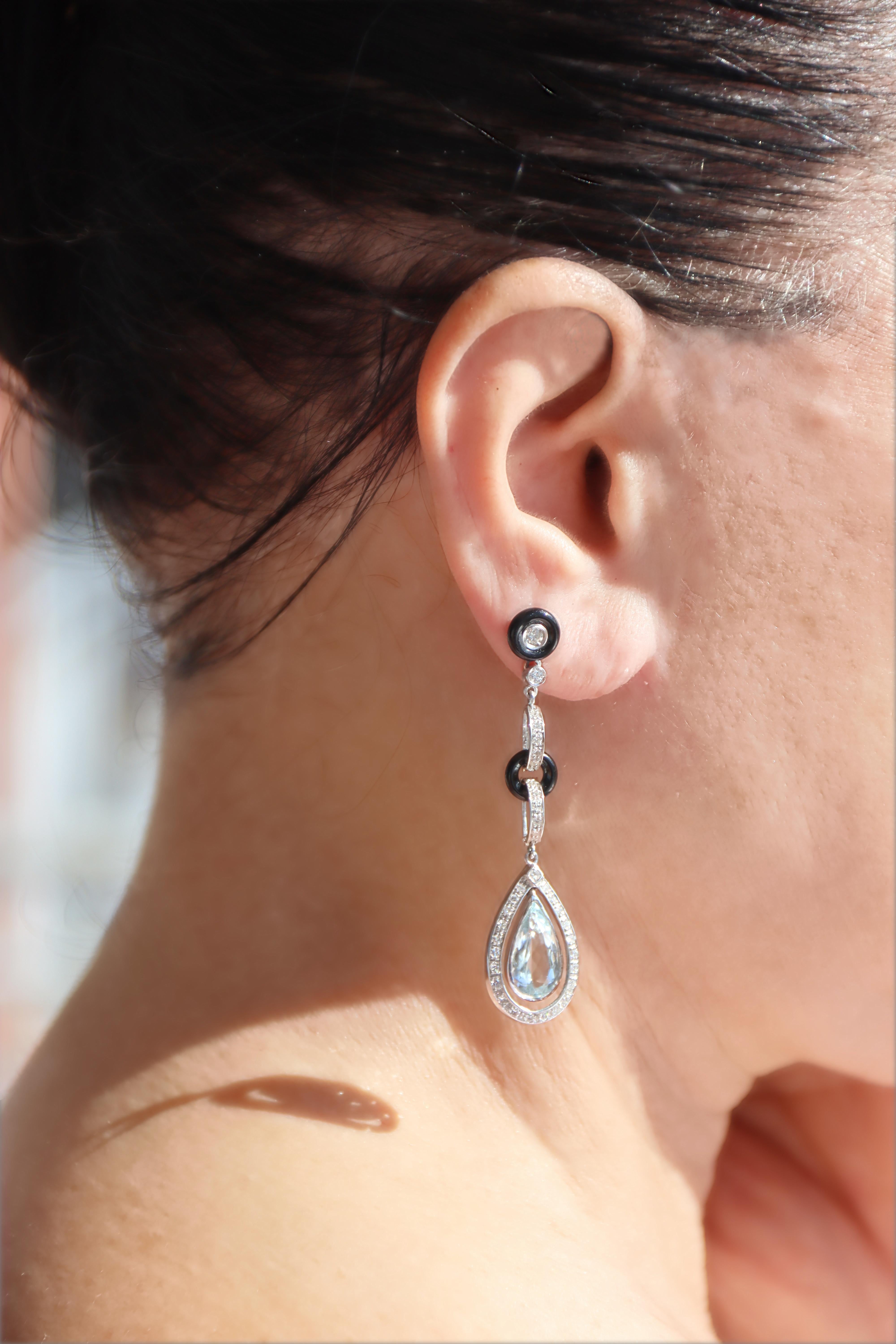 Diamants Aigue-marine brésilienne Boucles d'oreilles pendantes en or blanc 18 ct en vente 4