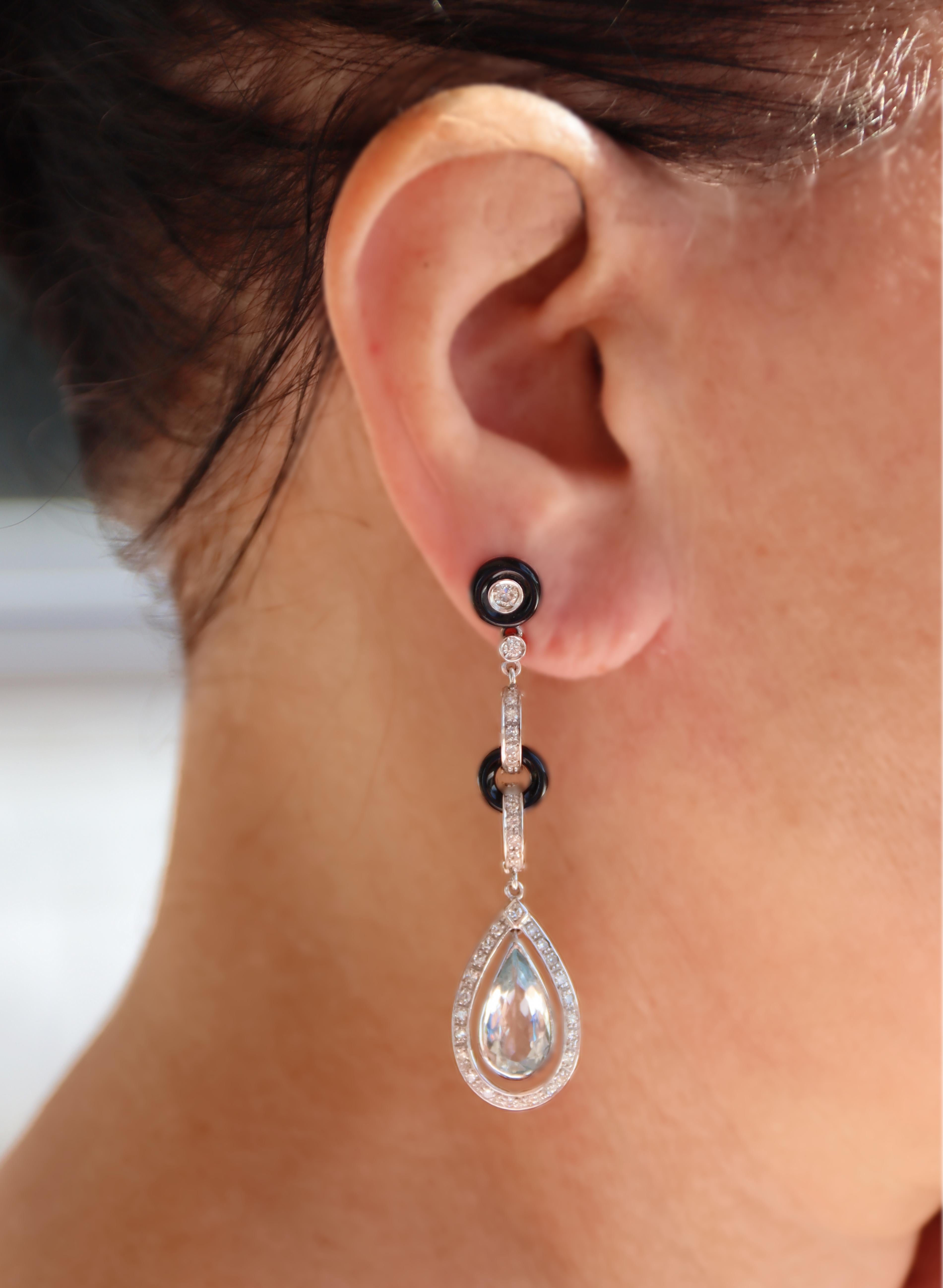 Diamants Aigue-marine brésilienne Boucles d'oreilles pendantes en or blanc 18 ct en vente 1