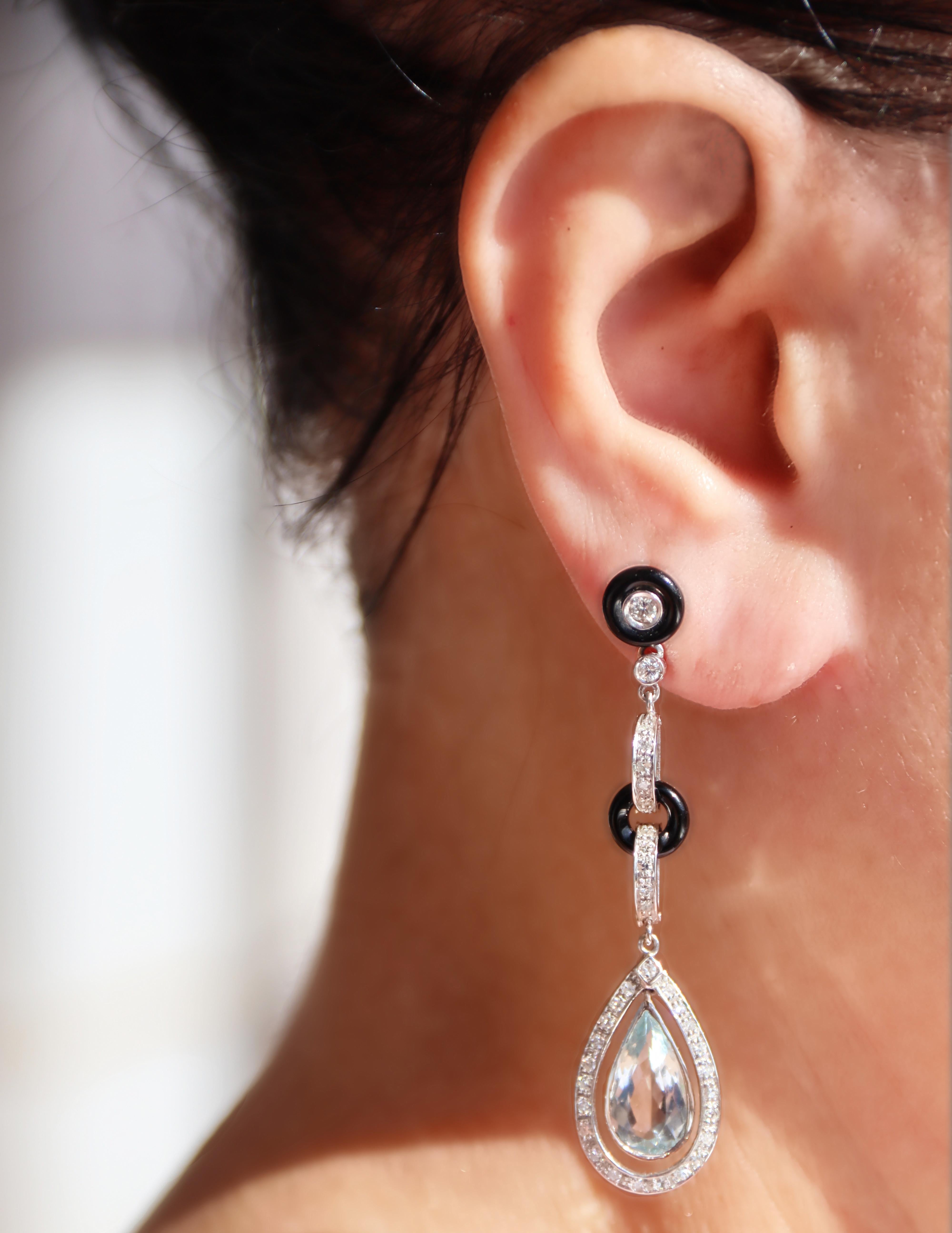 Diamants Aigue-marine brésilienne Boucles d'oreilles pendantes en or blanc 18 ct en vente 3