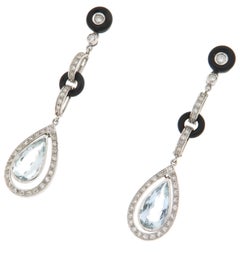 Art Deco 18kt White Gold Aquamarine Diamond Drop Earrings, Italy