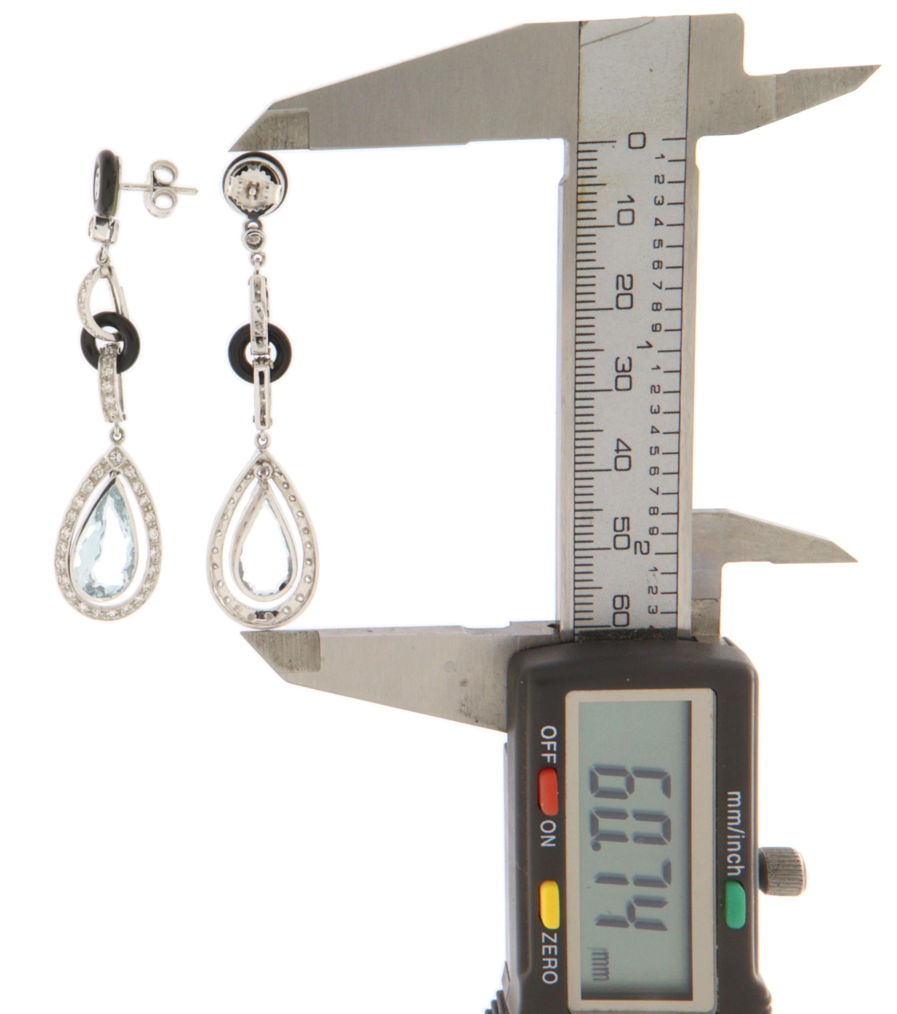 Diamants Aigue-marine brésilienne Boucles d'oreilles pendantes en or blanc 18 ct Neuf - En vente à Marcianise, IT