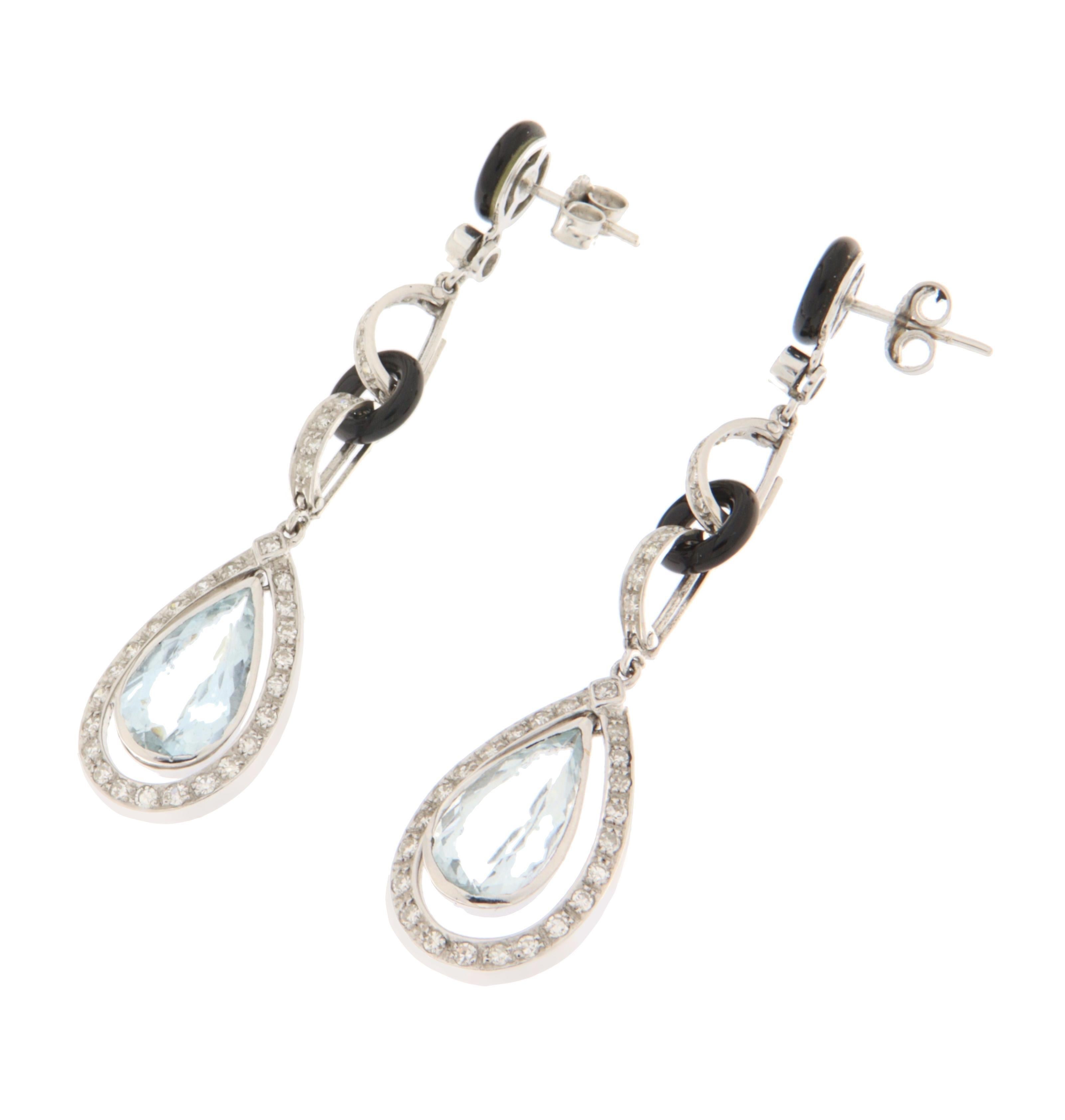 Diamants Aigue-marine brésilienne Boucles d'oreilles pendantes en or blanc 18 ct Pour femmes en vente