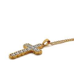 Diamonds Brillant Cut Yellow Gold 18 Carats Cross Pendant Necklace