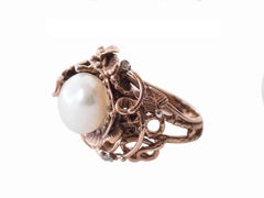 Diamonds Bronze Natural Pearl Hand Made Ring