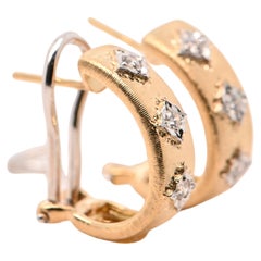 Diamonds Brushed Yellow Gold 18 Carats Hoop Earrings