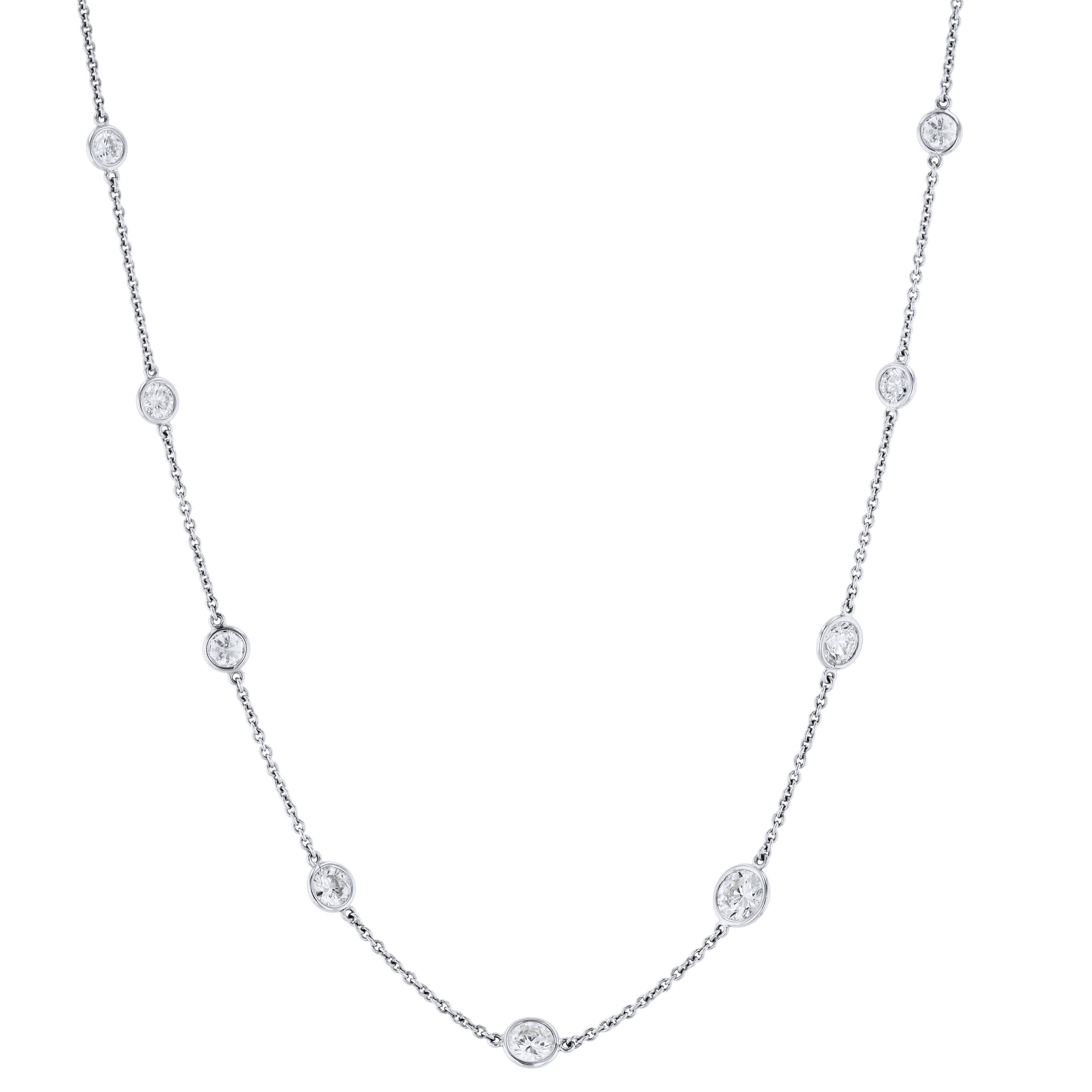 Brilliant Cut Diamonds By the Yard Bezel Set Platinum Necklace For Sale