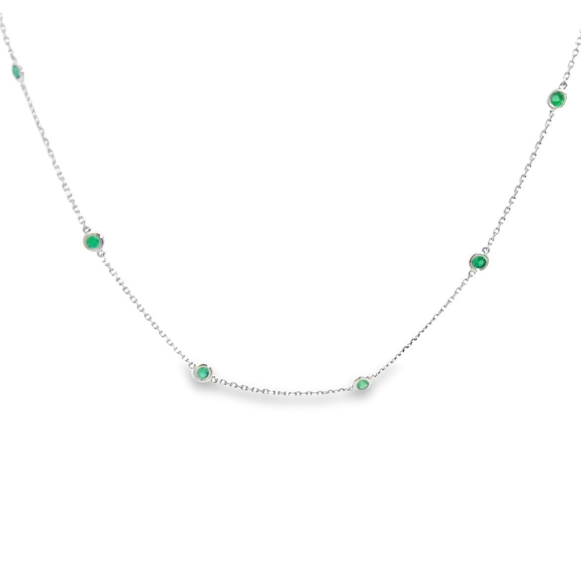Women's or Men's Diamonds by The Yard Chain Necklace in 14k White with Natural Emerald Gem-stones For Sale