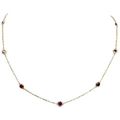 Diamonds by the Yard Chain Necklace in 14k Yellow Gold, 3.10ct of Natural Rubies
