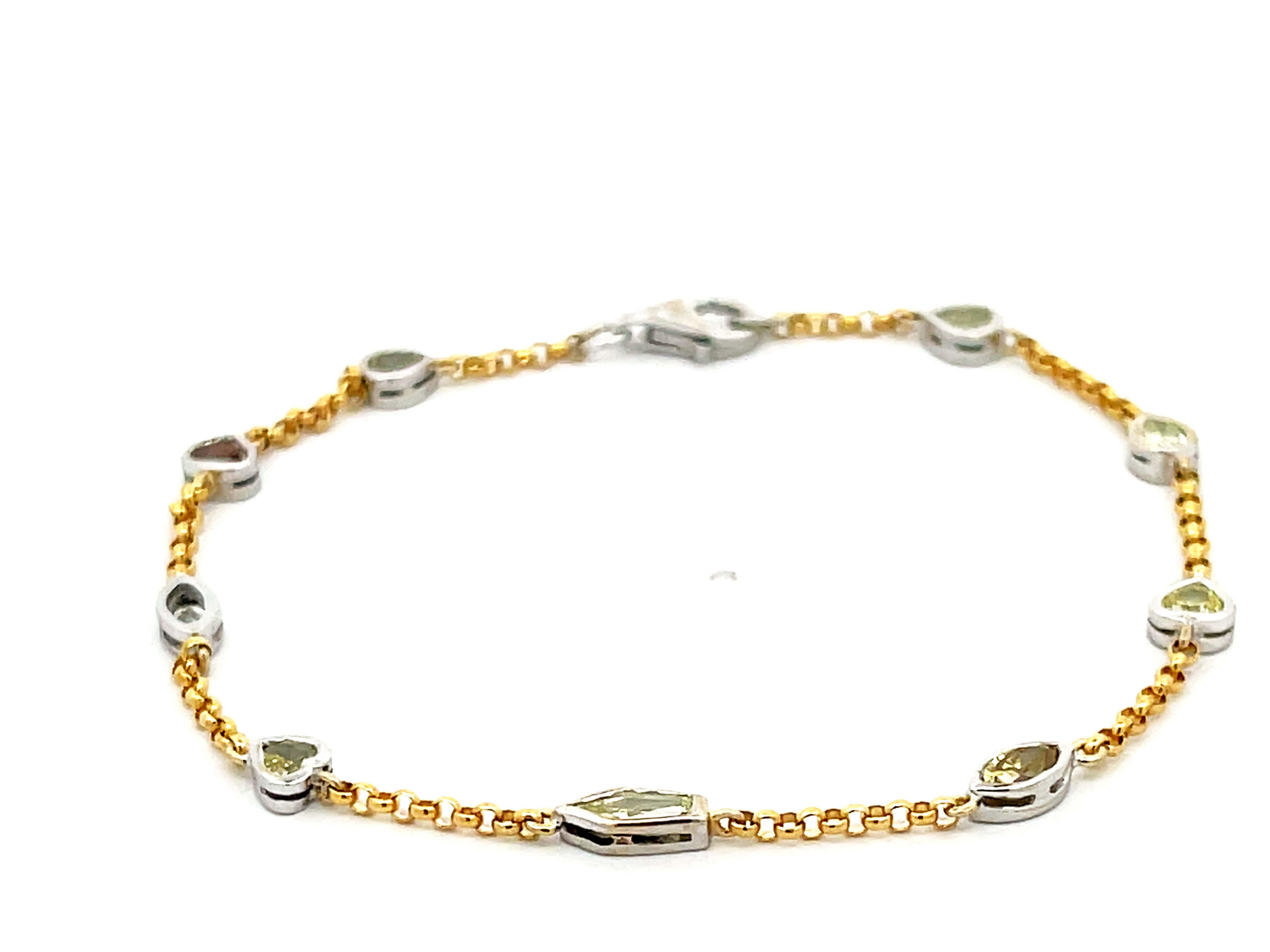 Modern Diamonds by the Yard Multi Color and Shape Diamond Bracelet in 18k Gold For Sale