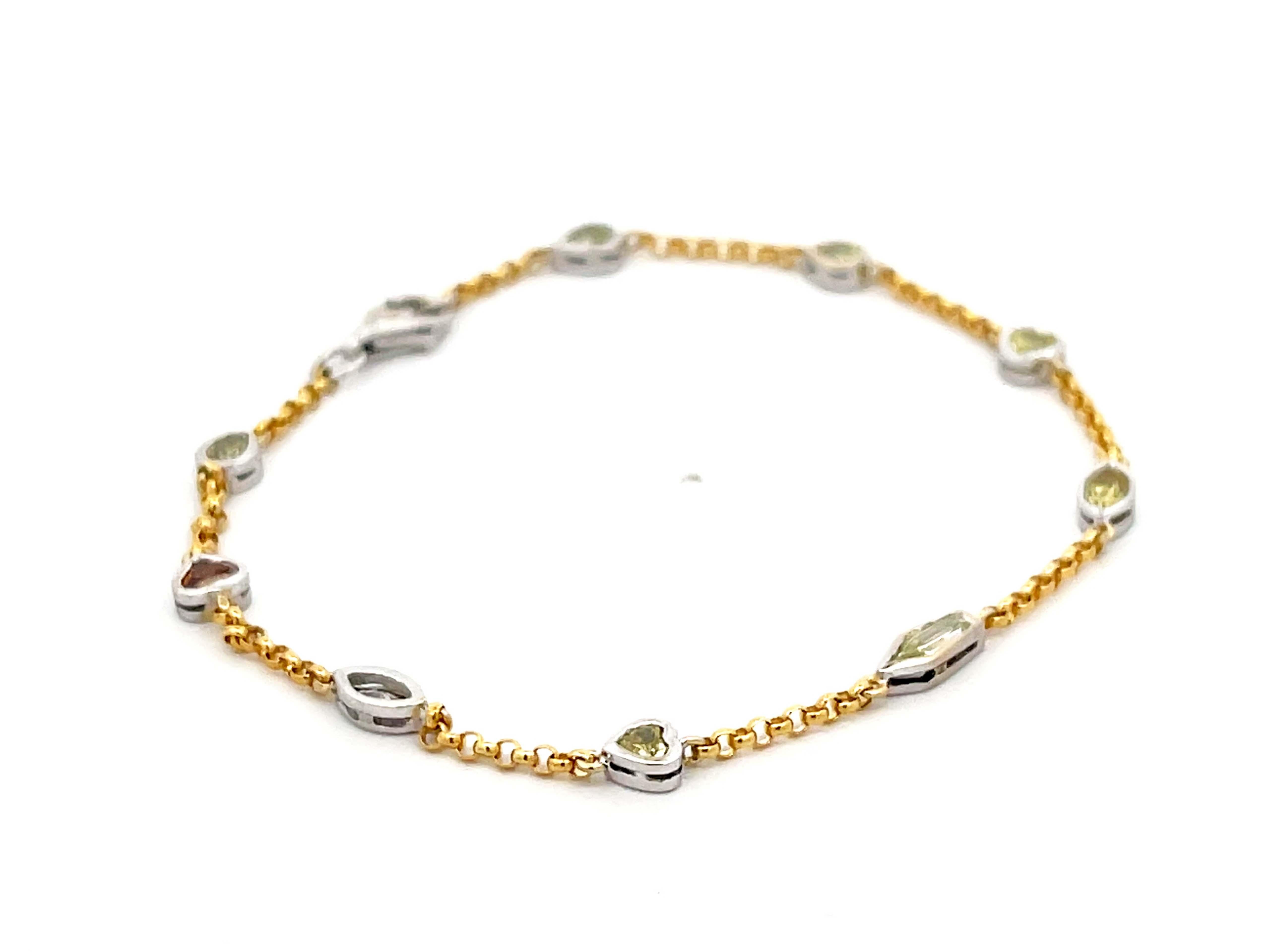 Mixed Cut Diamonds by the Yard Multi Color and Shape Diamond Bracelet in 18k Gold For Sale