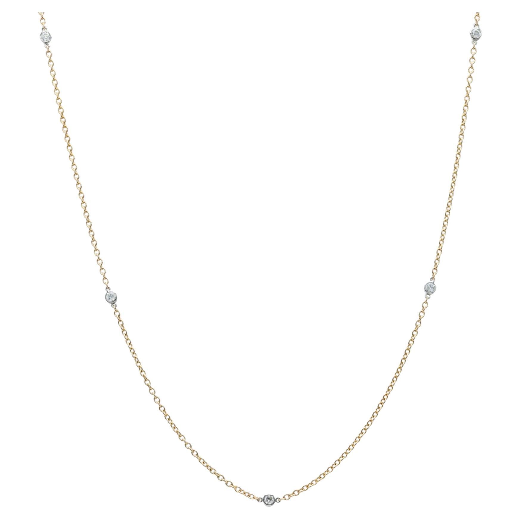 Diamonds By The Yard Necklace 30 Inches in 14 Karat Yellow Gold and Platinum For Sale