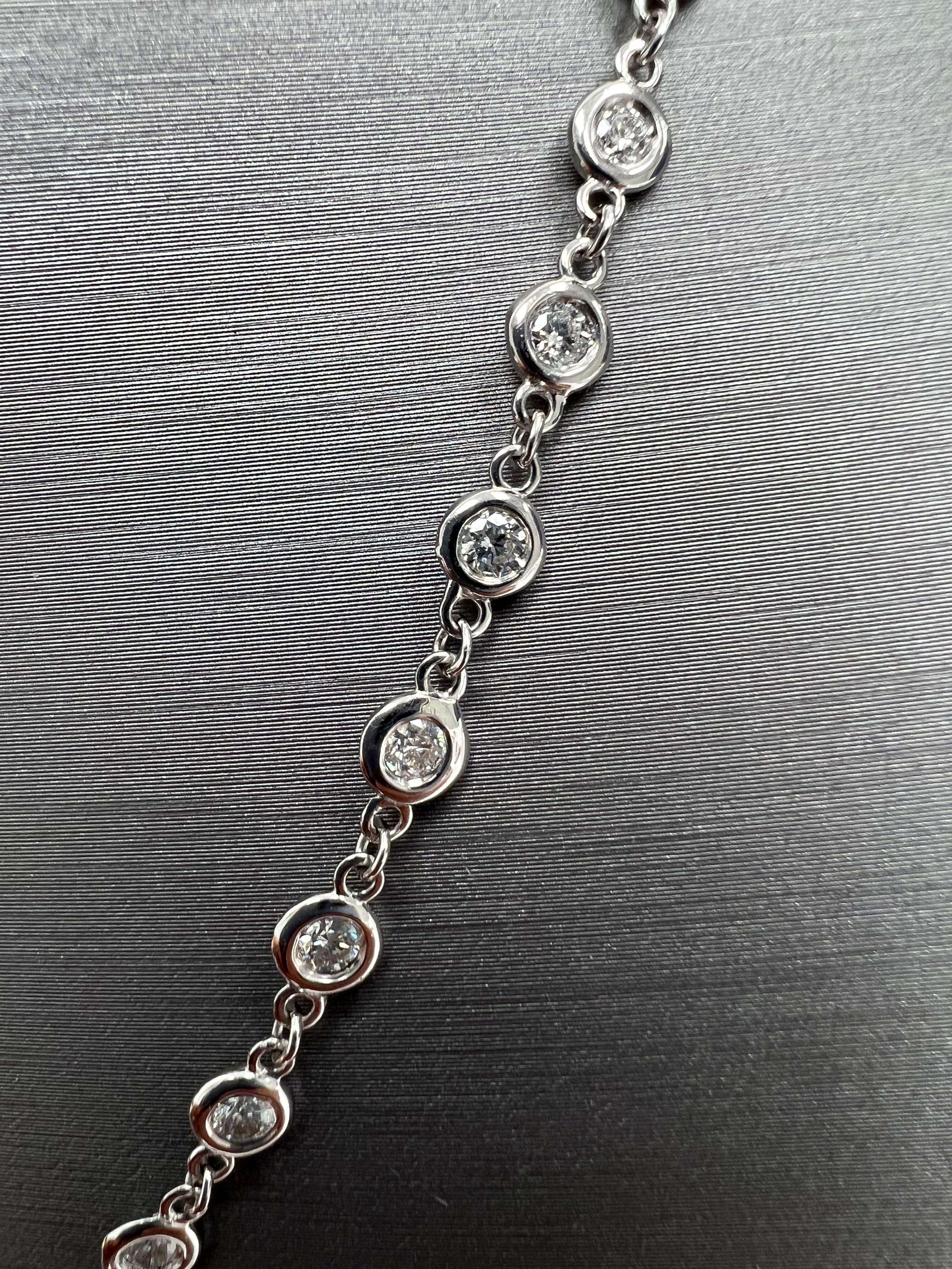 Diamonds by the yard Necklace - 59 Full cut Natural Diamonds - 3.00 Total Carats
The most useful jewel you can own.
Every person should have a diamond chain like this. 
14k White Gold
Number of Diamonds: 59
Total Diamonds Weight: 3.00
Diamonds