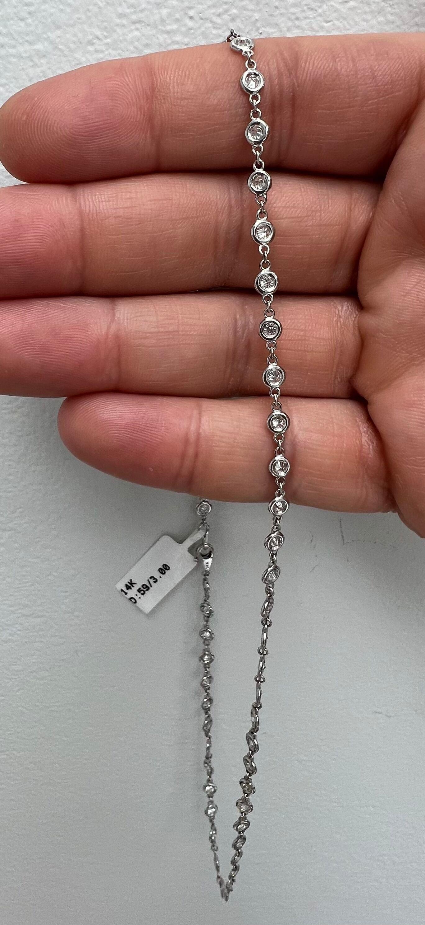 Women's or Men's Diamonds by the Yard Necklace, 59 Full Cut Natural Diamonds, 3.00 Total Carats
