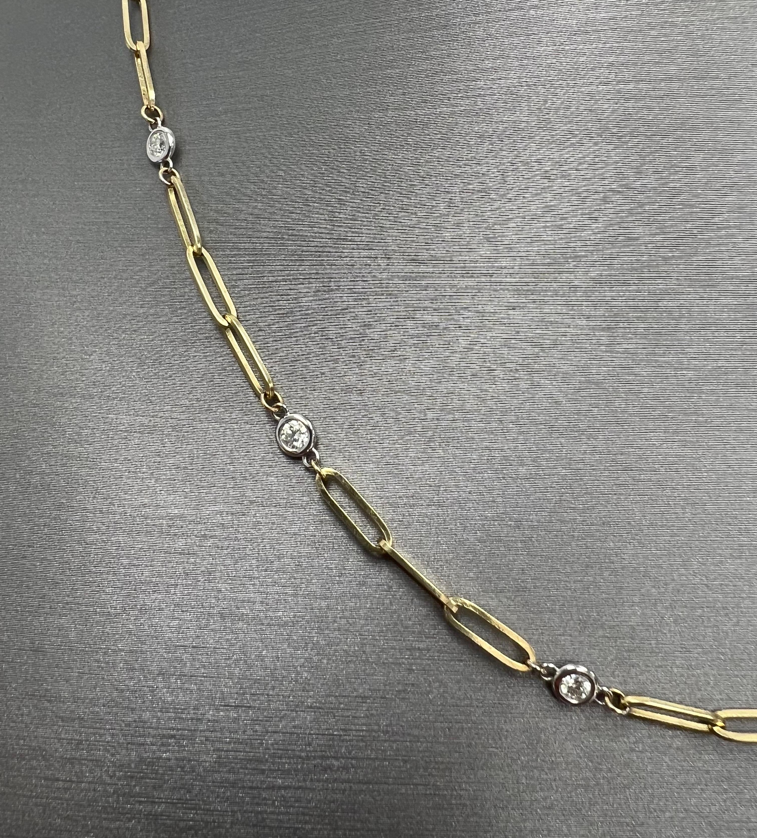 Diamonds by the Yard Necklace in 14k Gold with Paper Clip Chain Natural Diamonds In New Condition For Sale In Great Neck, NY