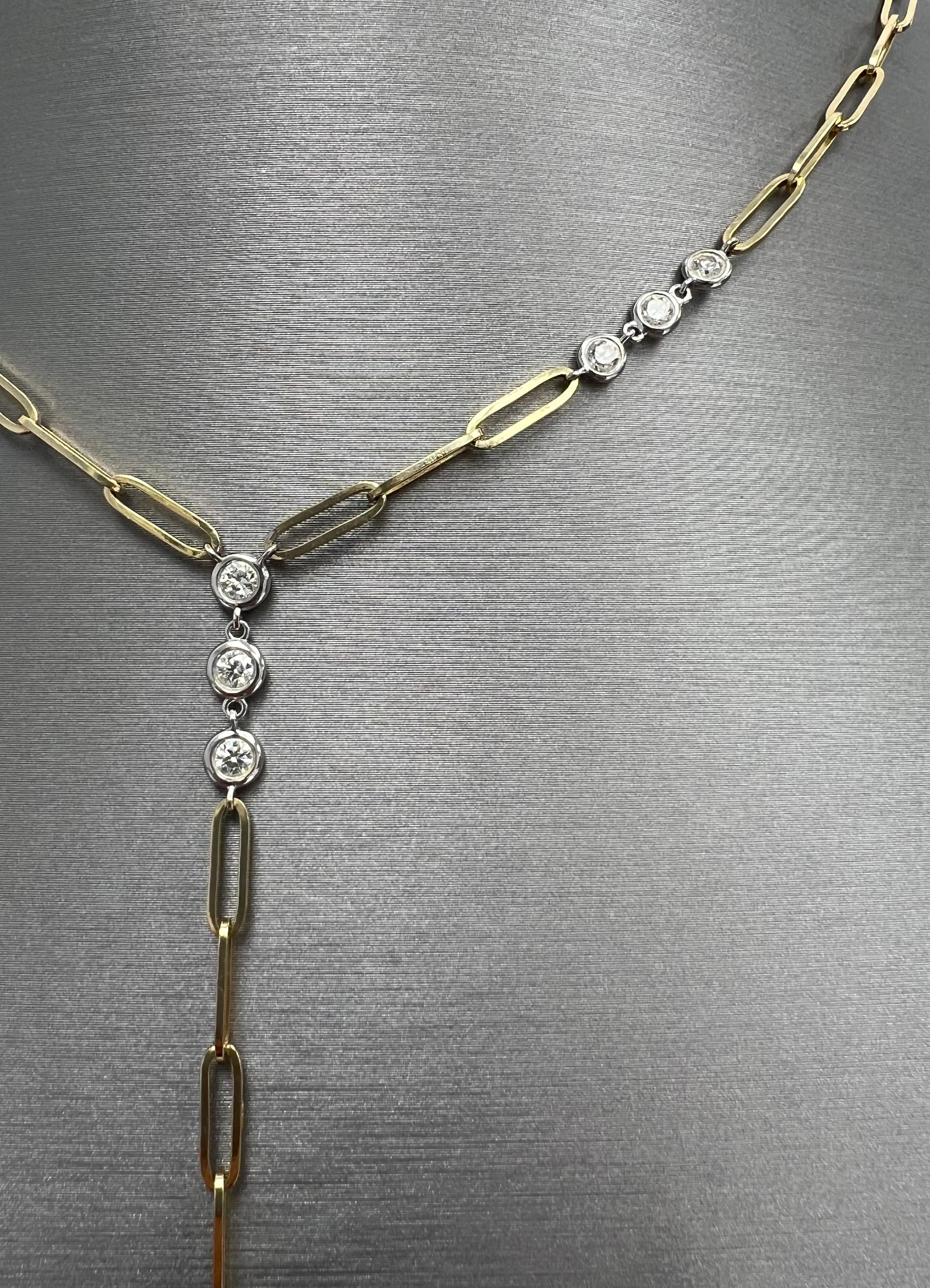 Diamonds by the Yard Necklace in 14k Two-Tone Gold, Paper-Clip Chain, Natural  In New Condition For Sale In Great Neck, NY