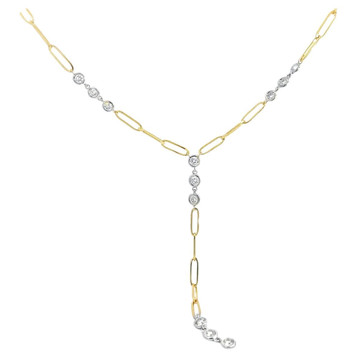 Collier de diamants par Yard en or bicolore 14k, chaîne en forme de trombone, Nature 