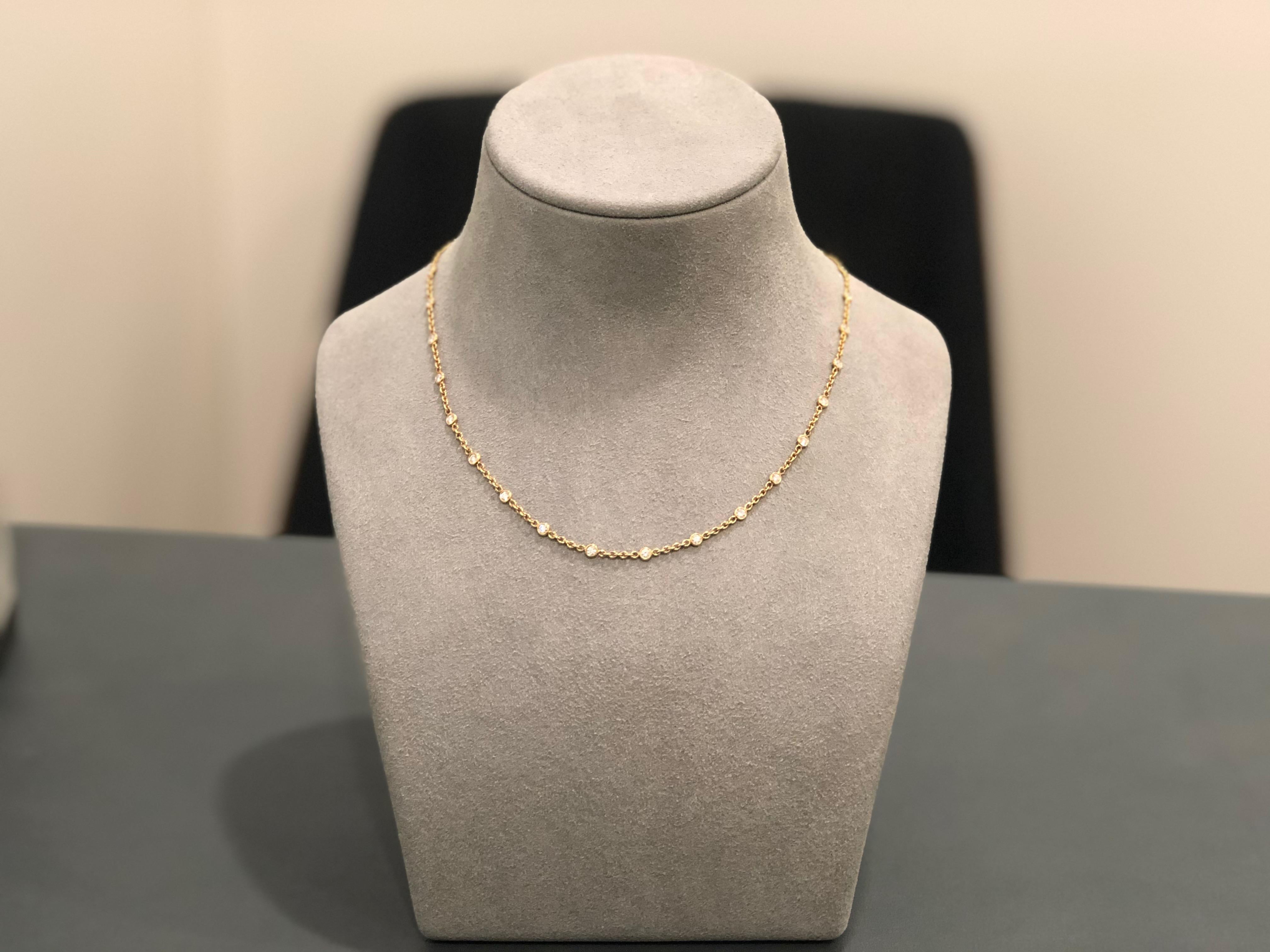Round Cut Roman Malakov 1.12 Carat Total Round Diamond by the Yard Necklace in Yellow Gold