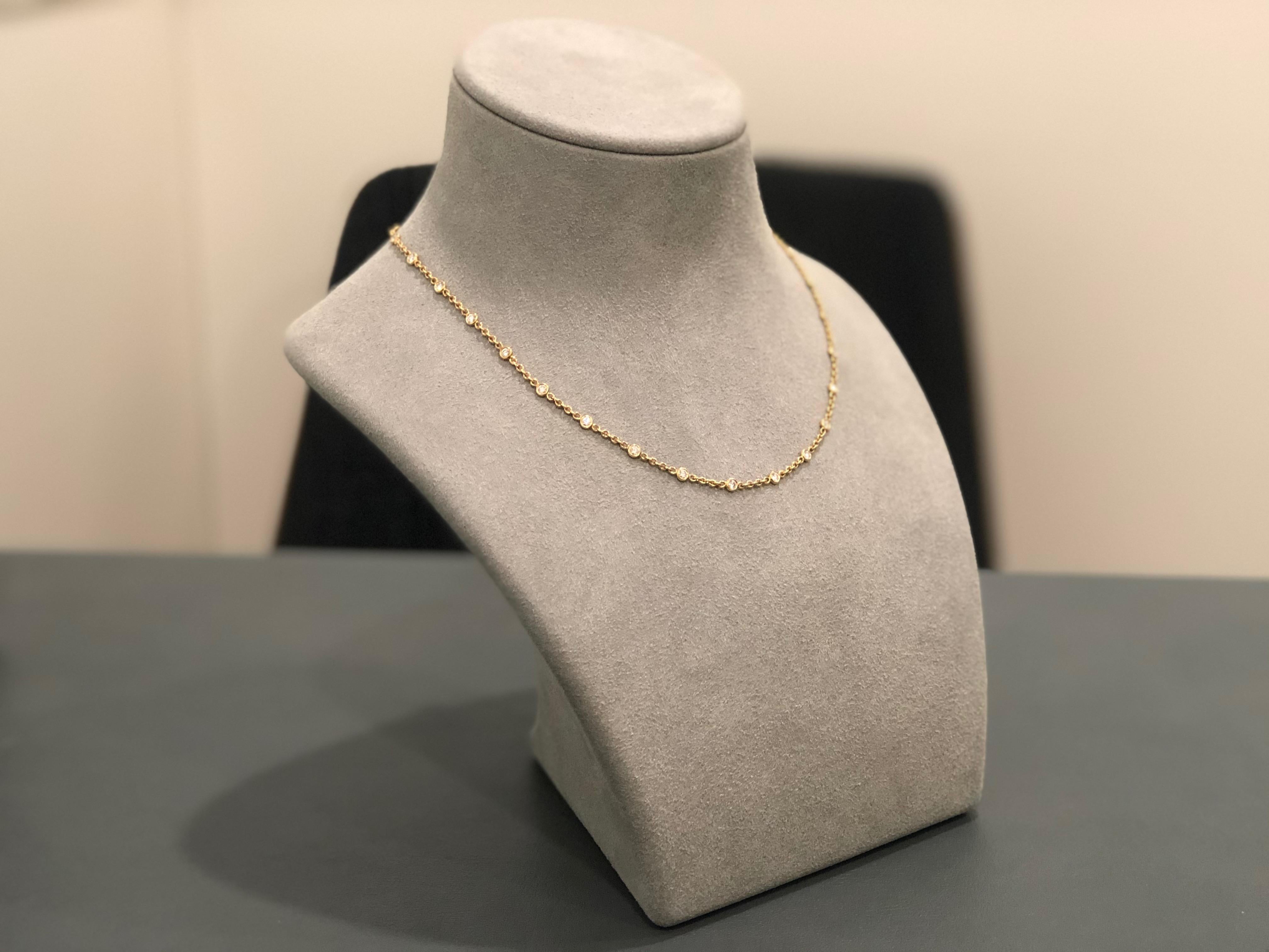 Roman Malakov 1.12 Carat Total Round Diamond by the Yard Necklace in Yellow Gold In New Condition In New York, NY