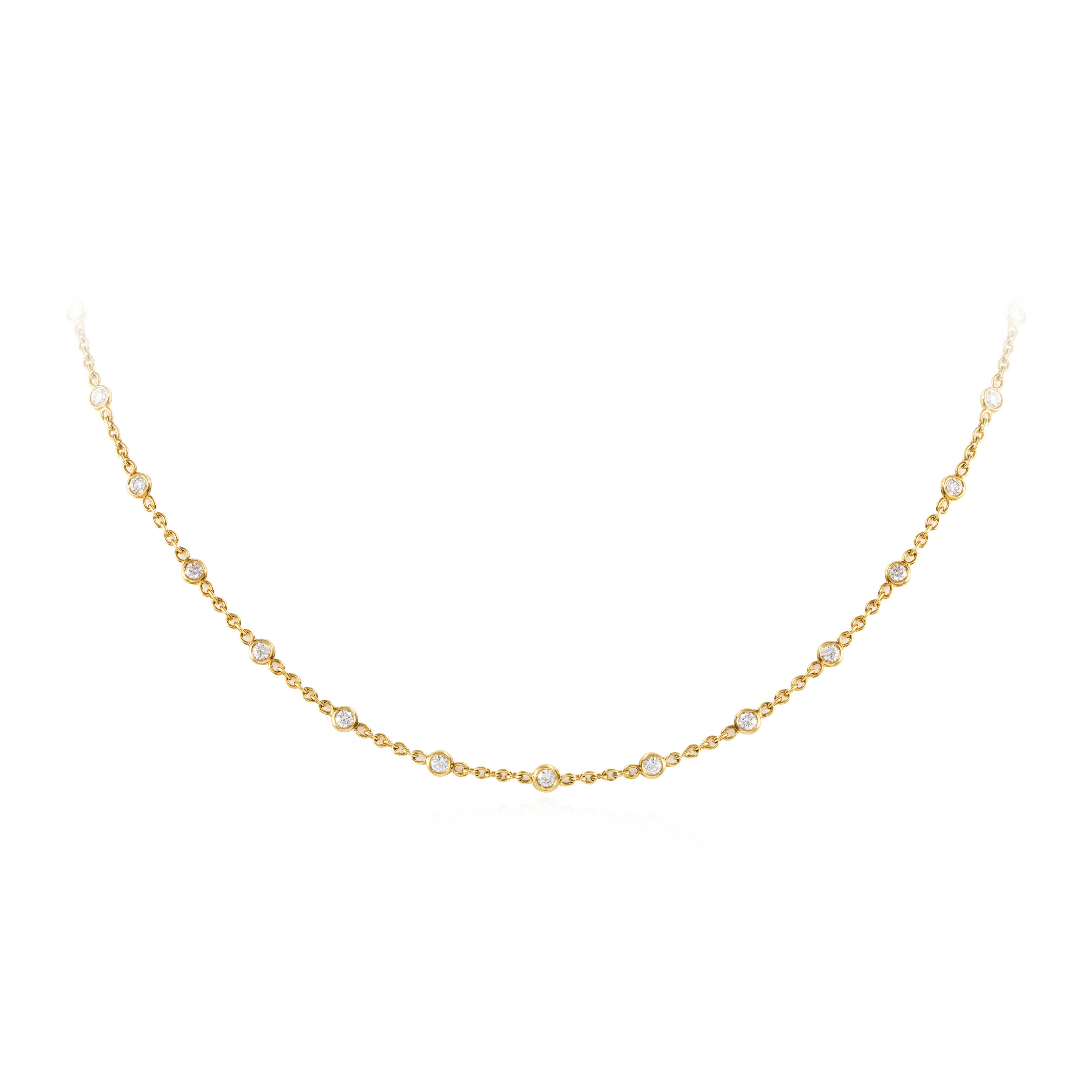 Roman Malakov 1.12 Carat Total Round Diamond by the Yard Necklace in Yellow Gold