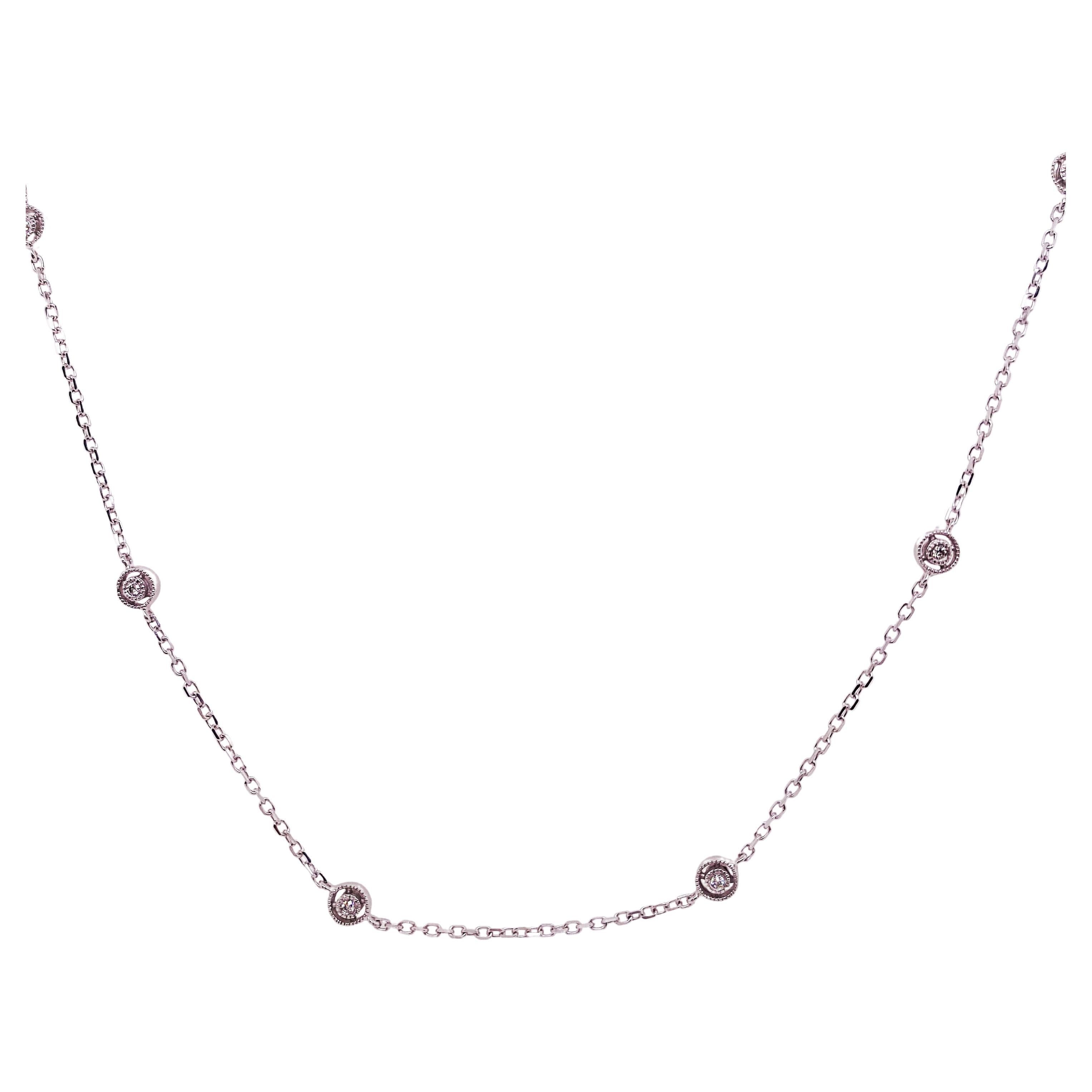 Diamonds by the Yard Necklace with Halo 14 Karat White Gold For Sale