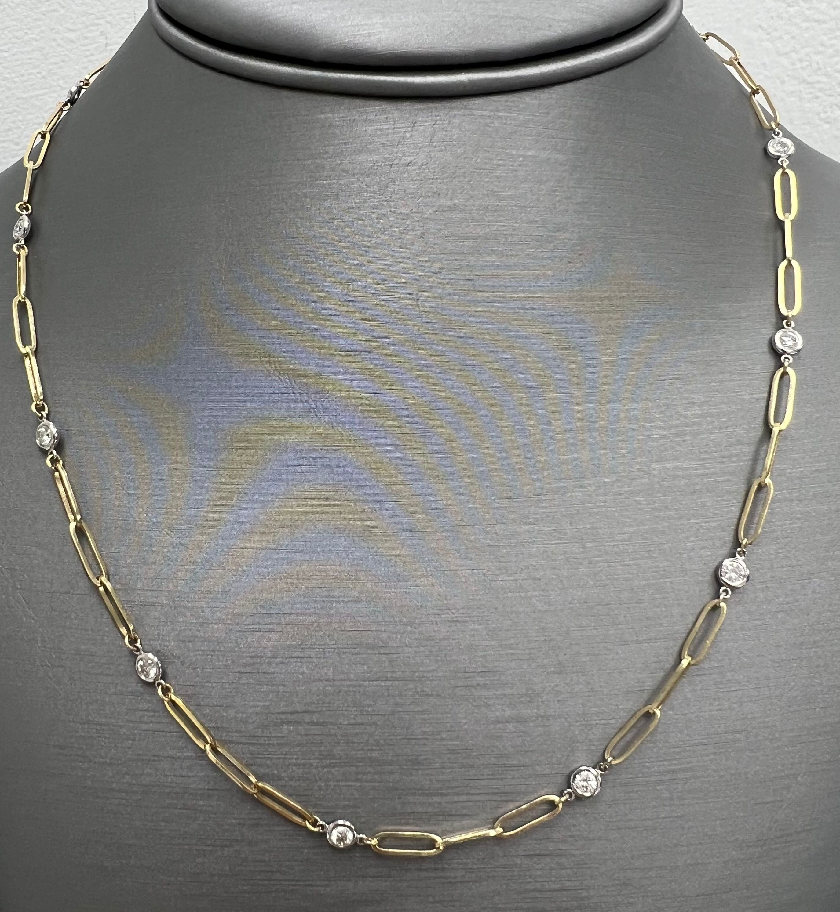 Diamanten by the Yard-Halskette mit Papier-Clip-Kette aus zweifarbigem 14k Gold