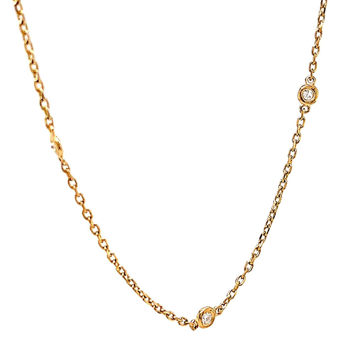 Women's or Men's 14 Karat Yellow Gold Diamonds By The Yard Chain Necklace